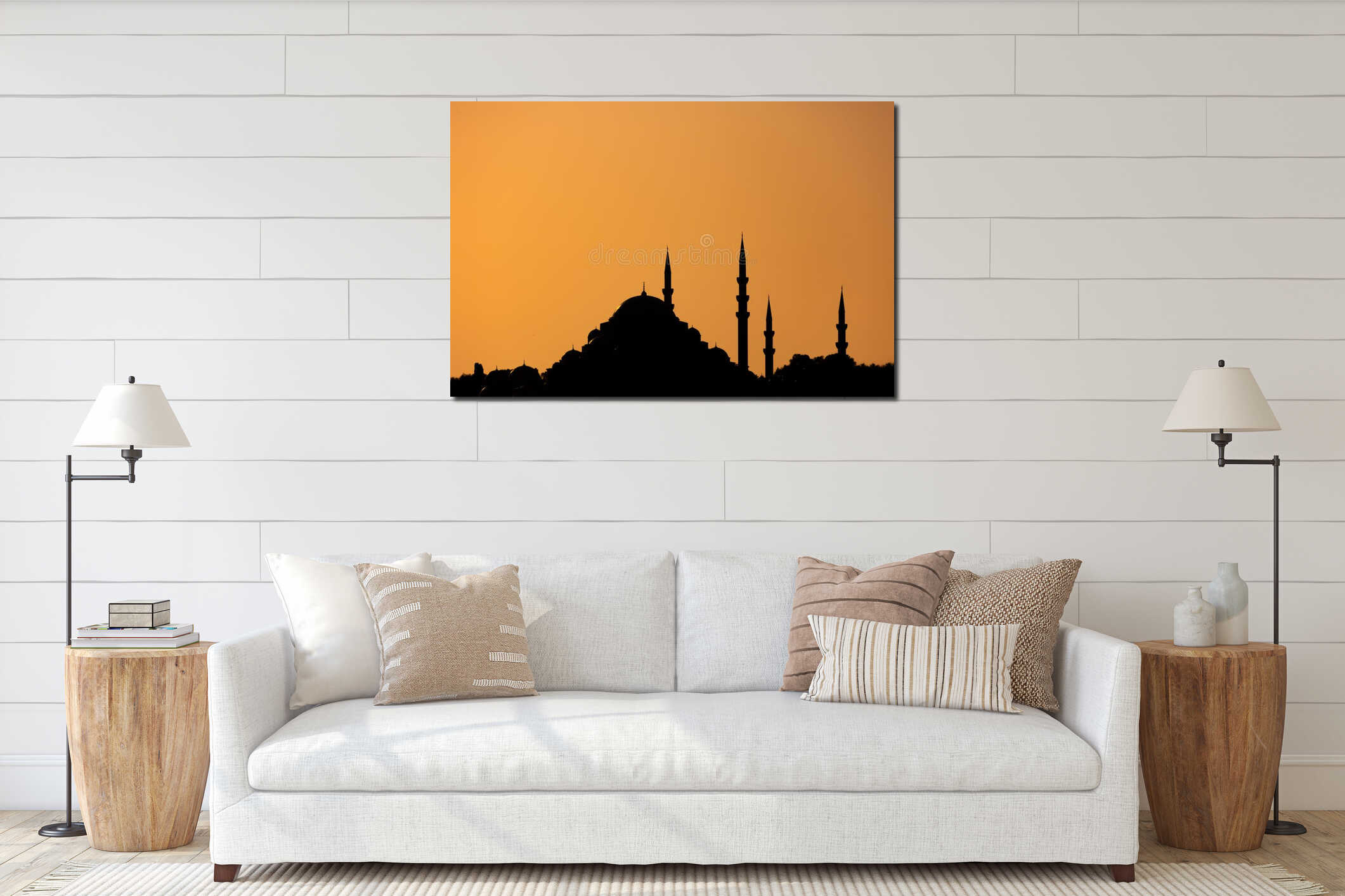 Silhouette of Suleymaniye Mosque at sunset. Ramadan or islamic concept photo interior mockup