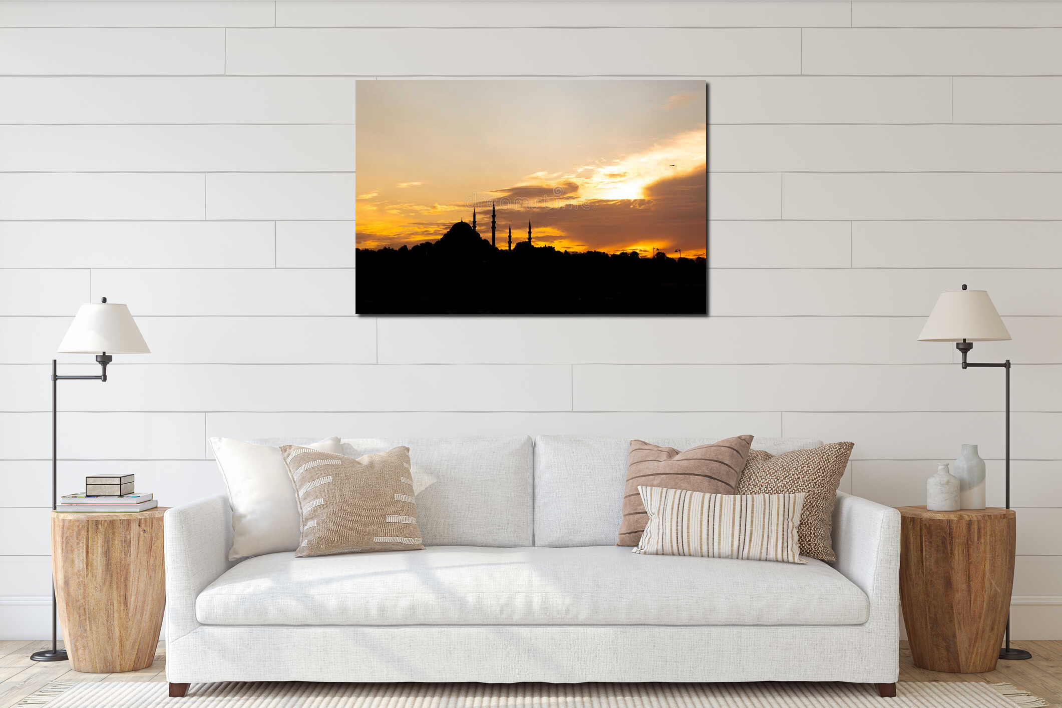 Silhouette of Suleymaniye Mosque at sunset. Ramadan or islamic concept photo interior mockup