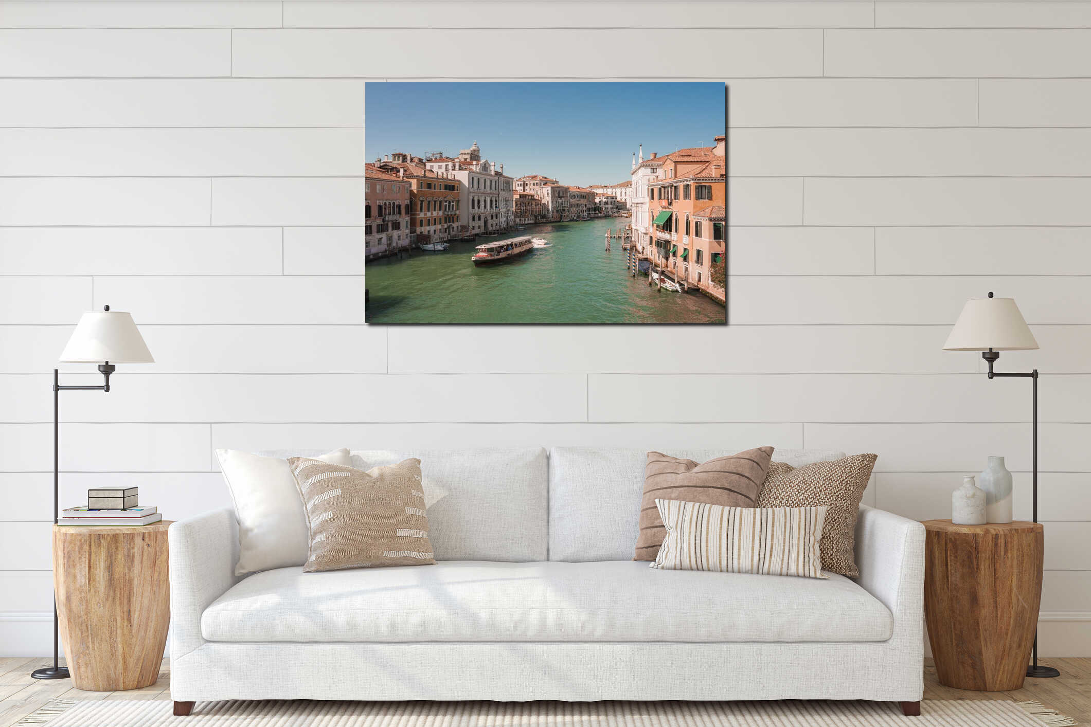 Scenic Grand Canal in Venice, Italy with Serene Water and Traditional Boats Captured in Photo interior mockup