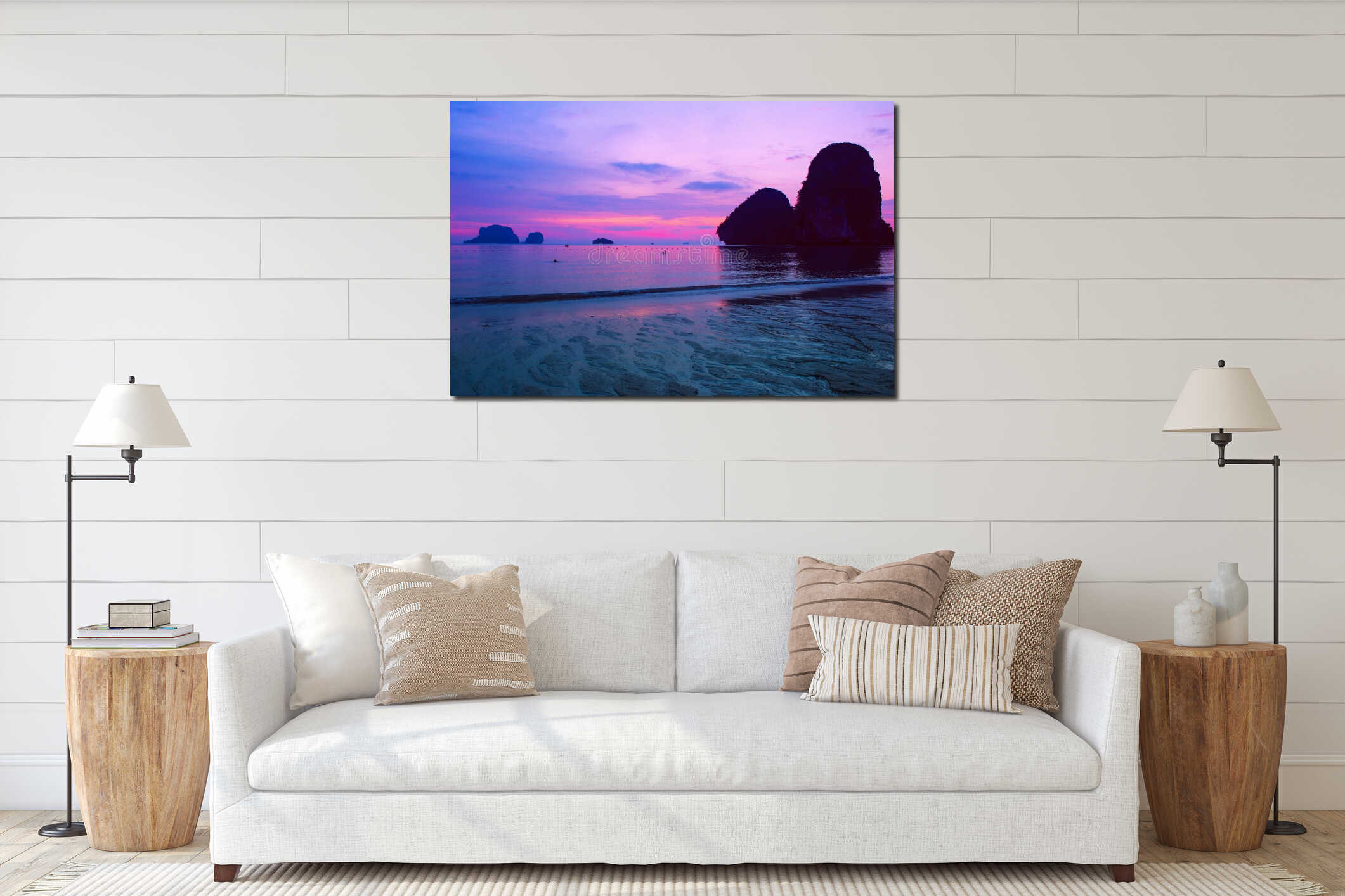 Sea sunset landscape interior mockup