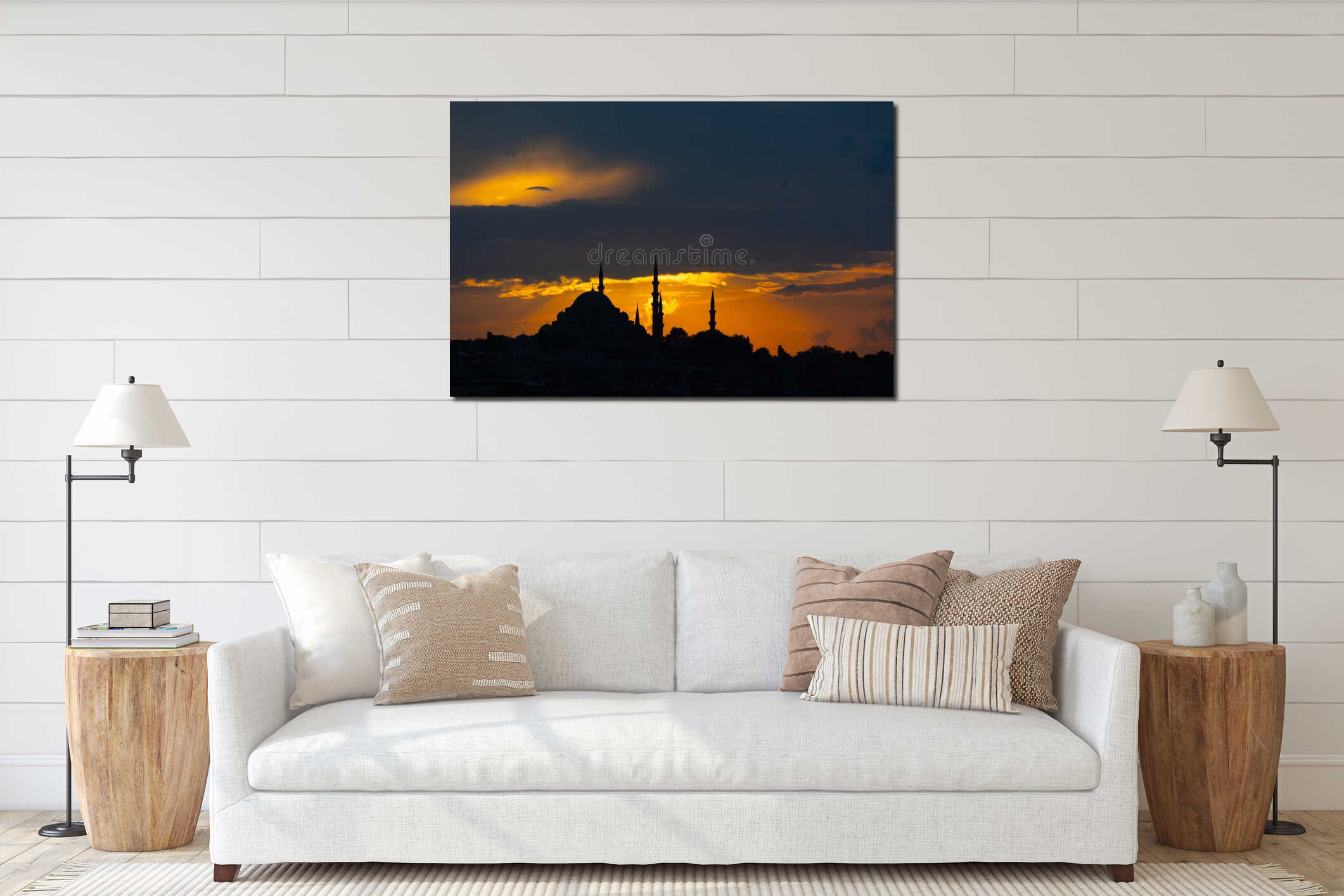 Silhouette of Suleymaniye Mosque. Ramadan or islamic concept photo interior mockup