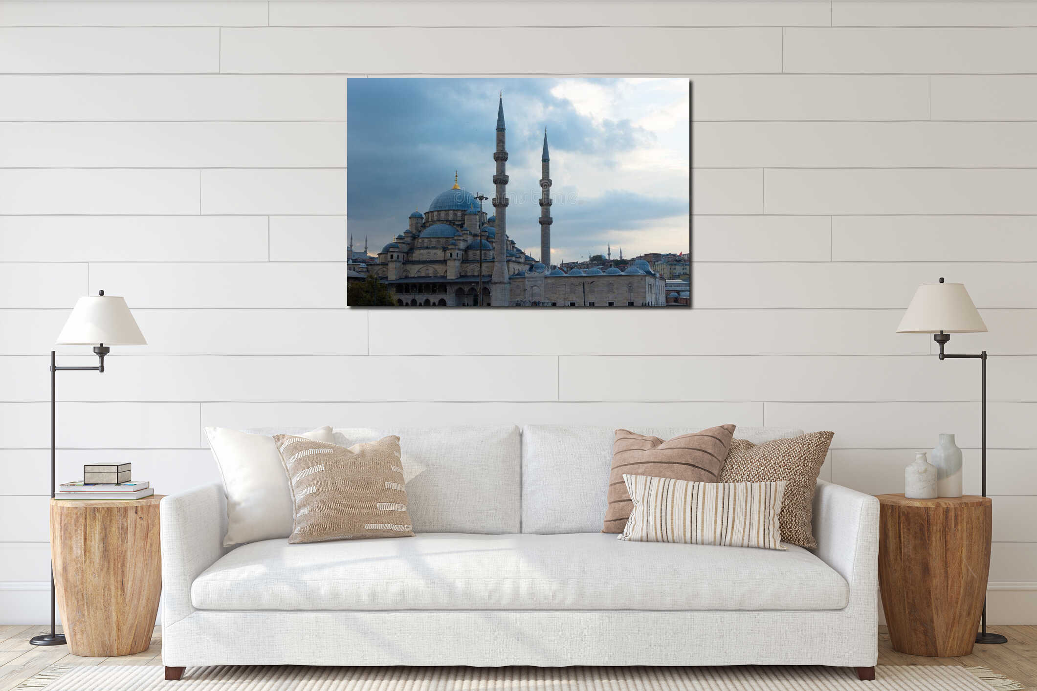 Ramadan or islamic concept photo. Eminonu New Mosque or Yeni Cami interior mockup