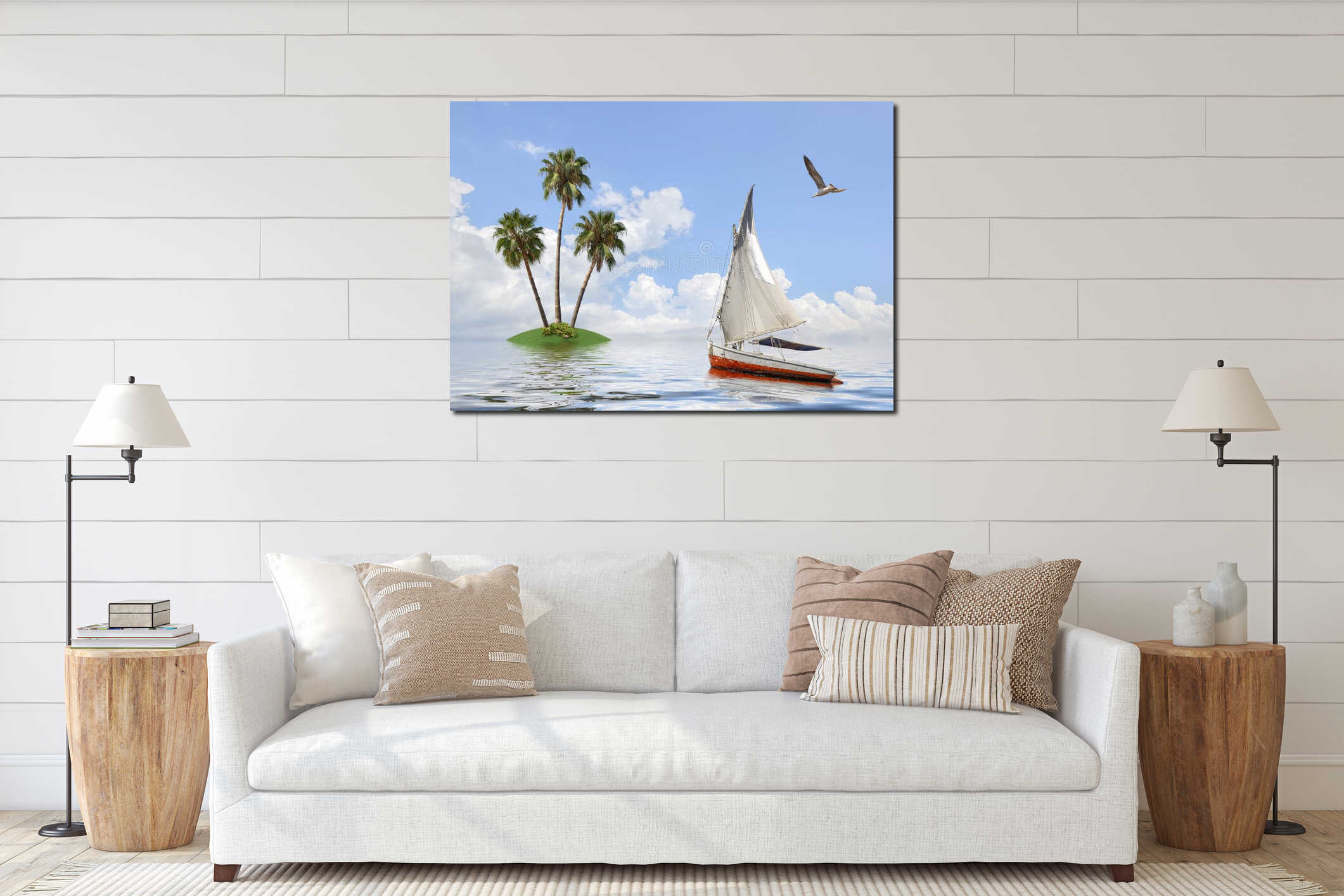 Sail boat and island interior mockup
