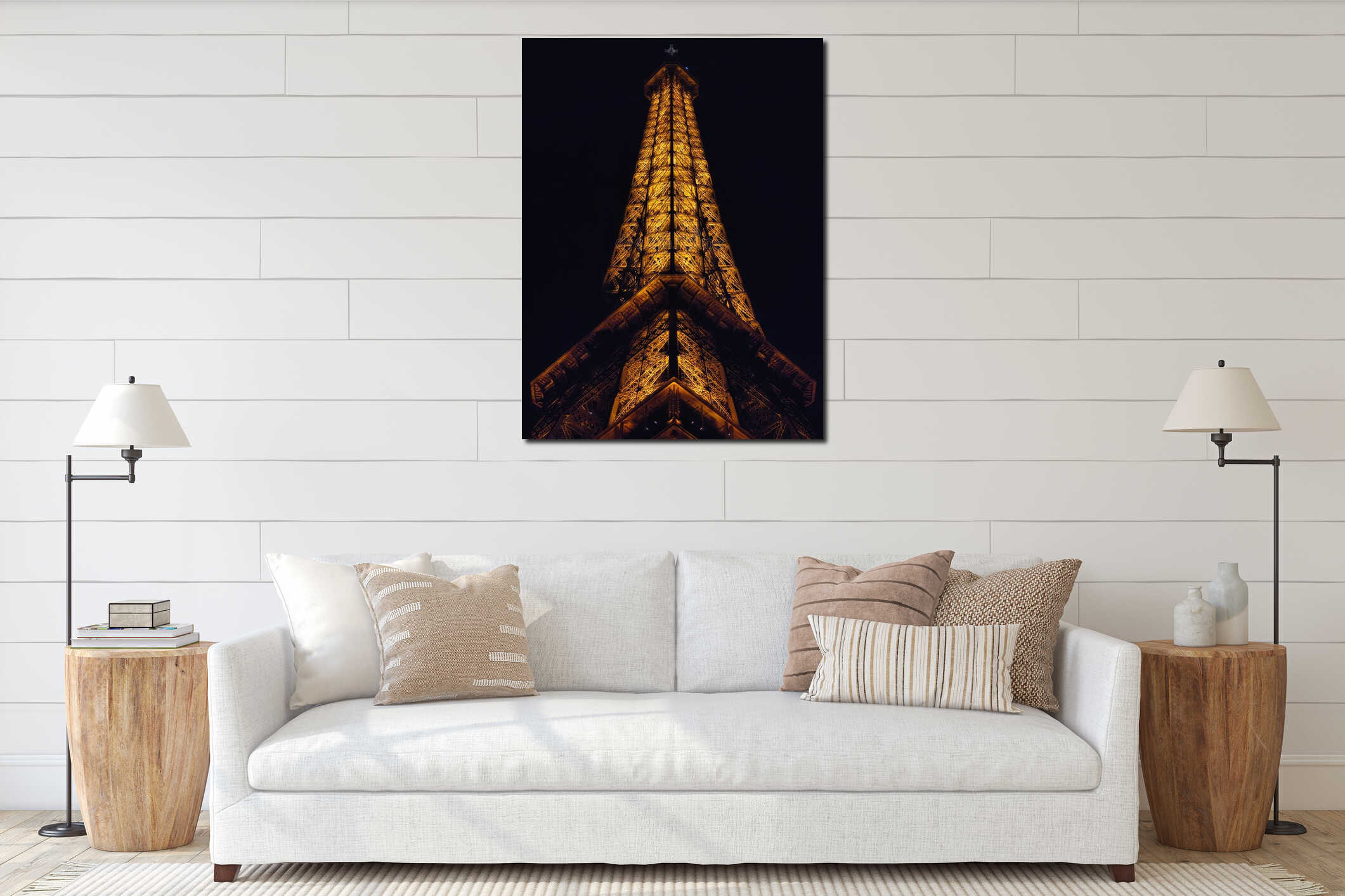 Eiffel Tower illuminated at night, Paris, France interior mockup