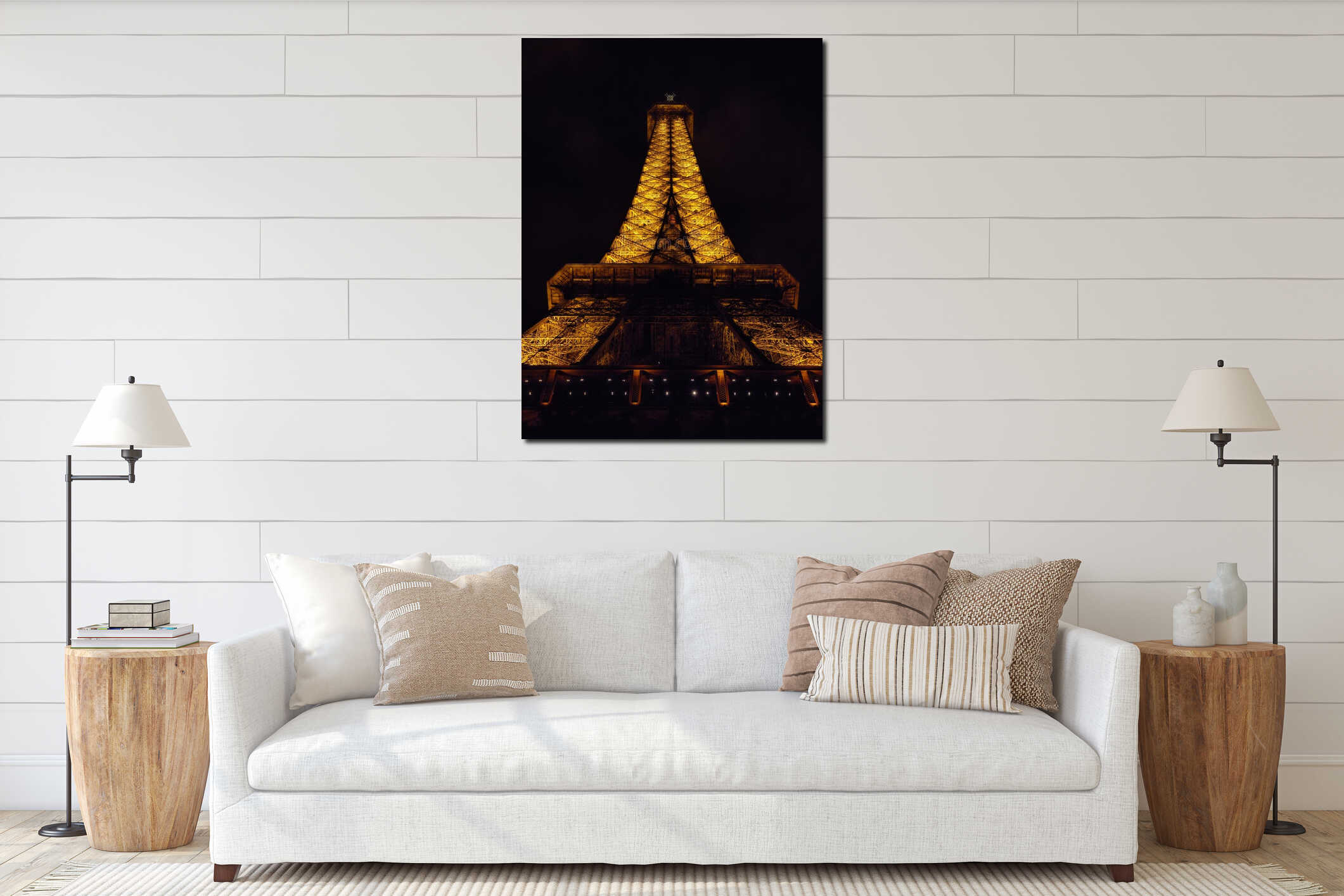 Eiffel Tower illuminated at night, Paris, France interior mockup