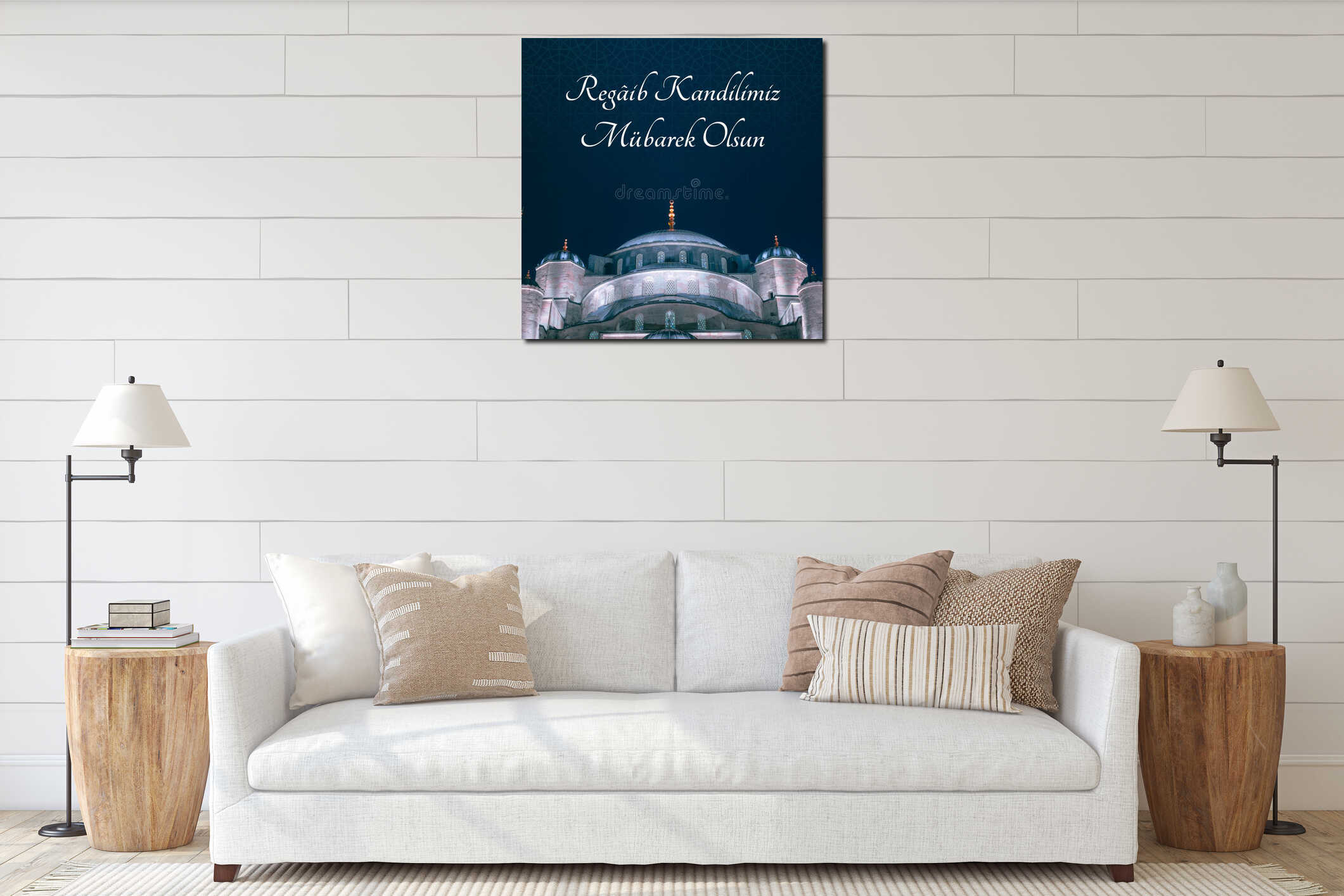 Regaib gecesi or Regaip Kandili concept. The Blue Mosque view at night interior mockup