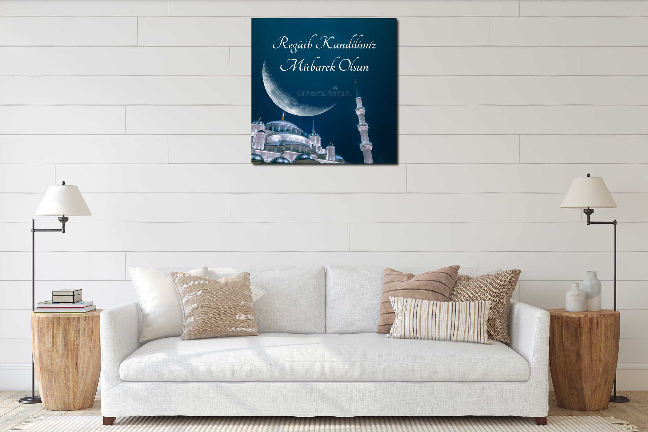 Regaip Kandili concept. The Blue Mosque or Sultanahmet Mosque with crescent moon interior mockup