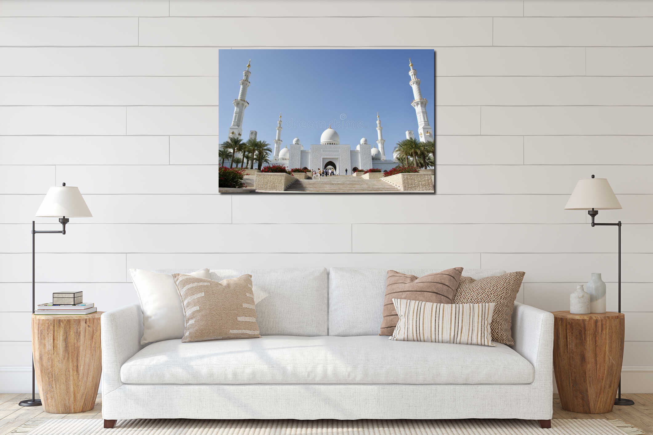 Panorama of the majestic white Sheikh Zayed Mosque in Abu Dhabi. interior mockup