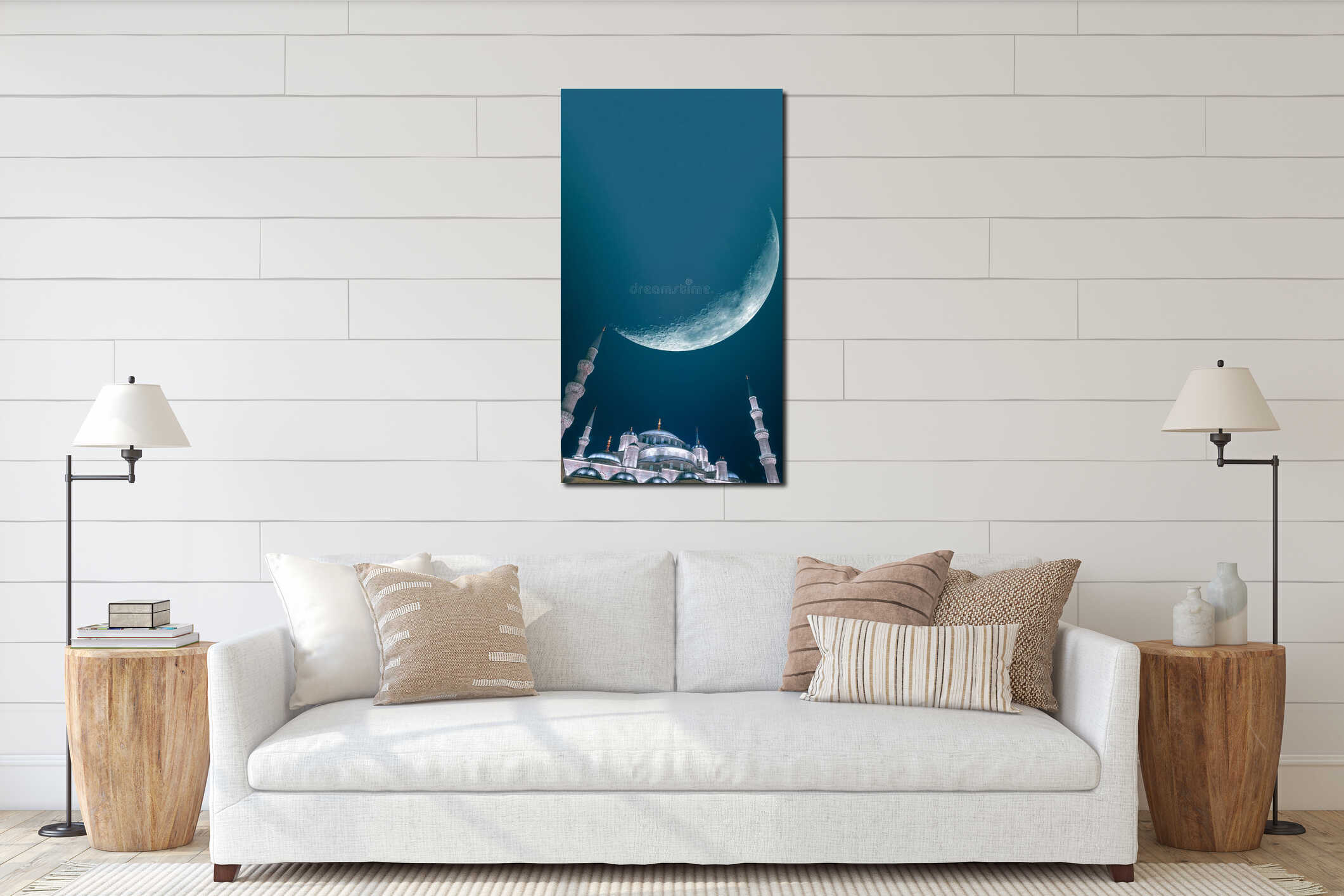 Sultanahmet or Blue Mosque with crescent moon vertical image. interior mockup
