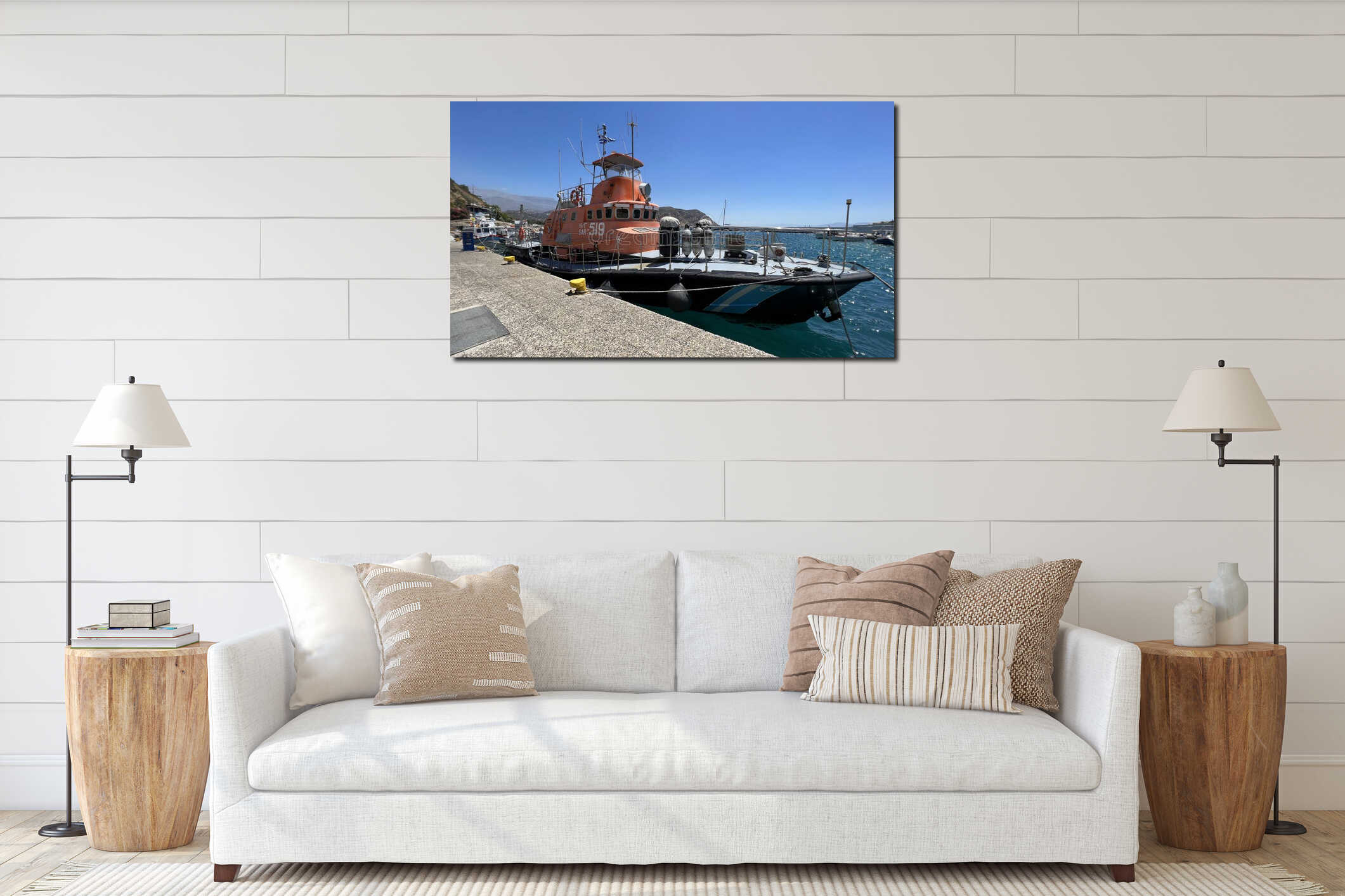 Ship from Hellenic Coast Guard in Ayia Galini Crete Greece interior mockup