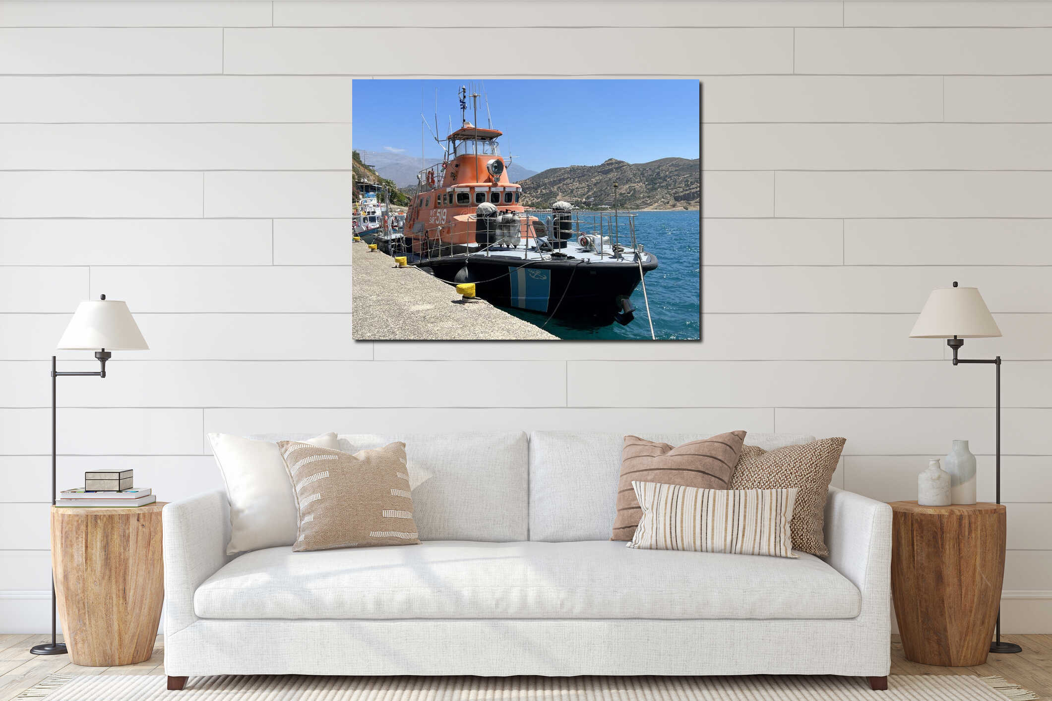 Ship from Hellenic Coast Guard in Ayia Galini Crete Greece interior mockup