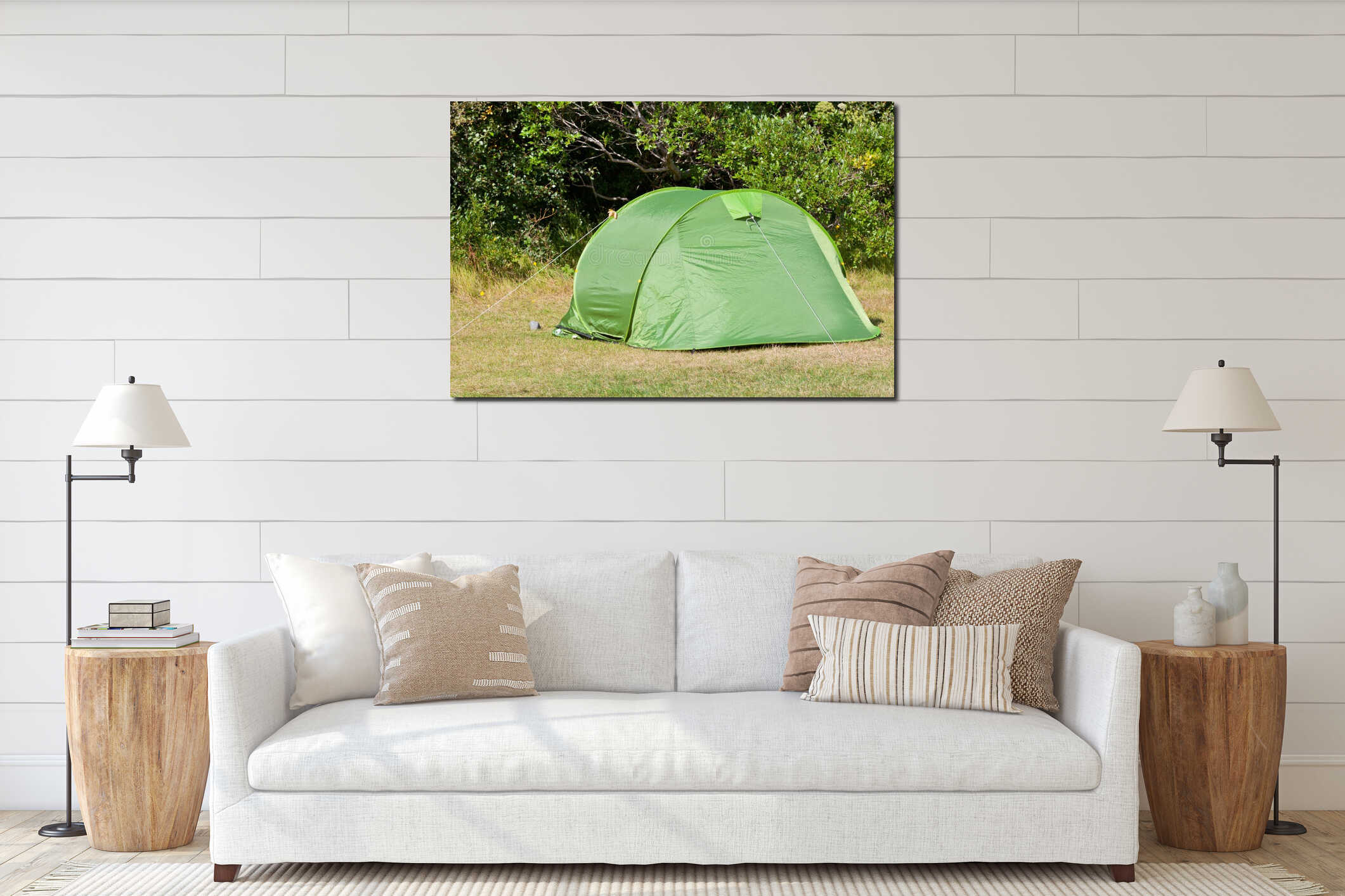 Outdoor Green Tourist Tent at Field interior mockup