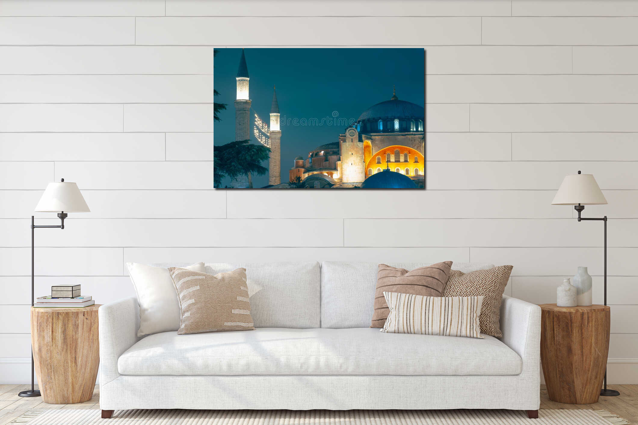 Hagia Sophia aka Ayasofya Camii at night. Ramadan kareem or islamic concept interior mockup