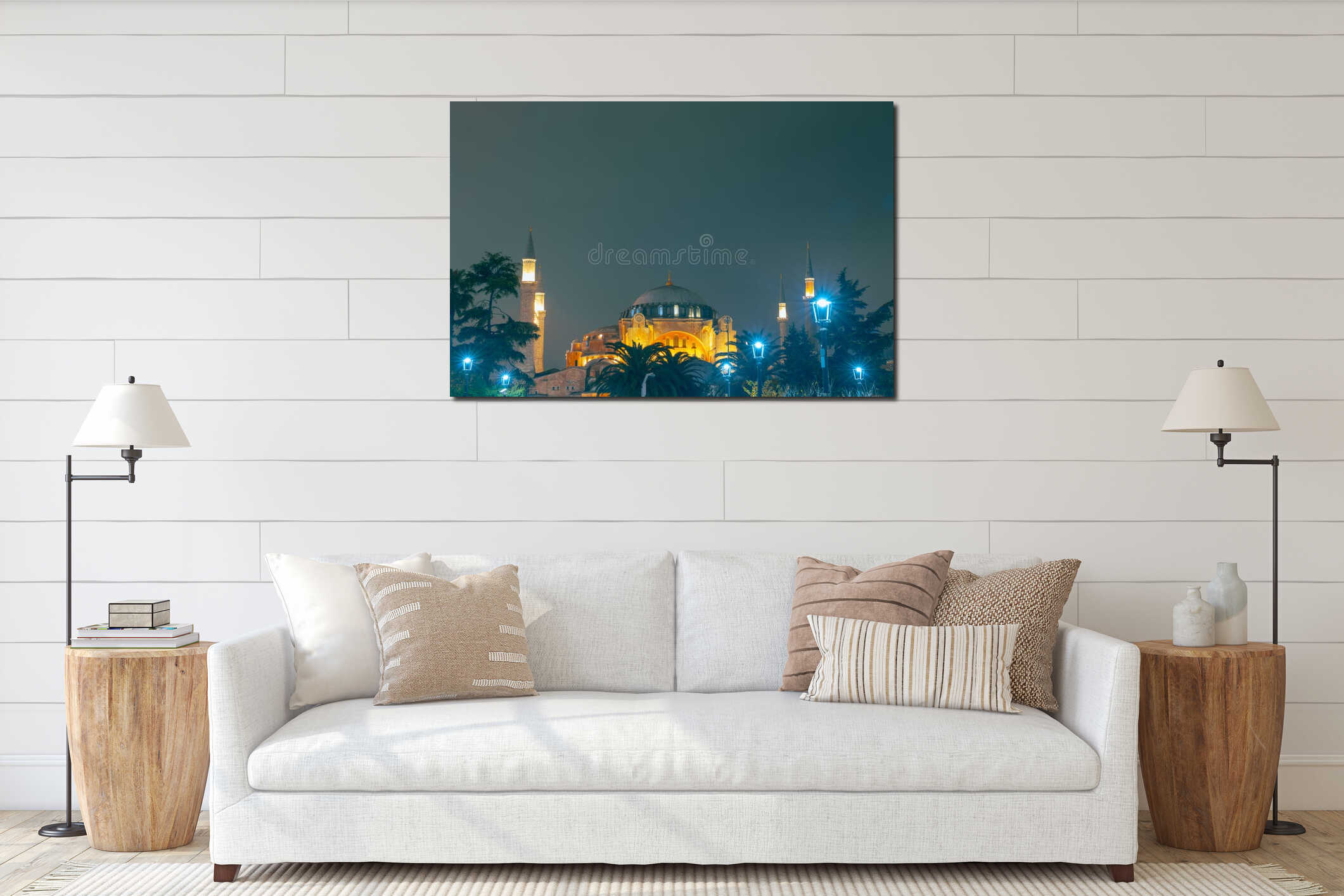 Ayasofya-i Kebir Camii or Hagia Sophia at night interior mockup