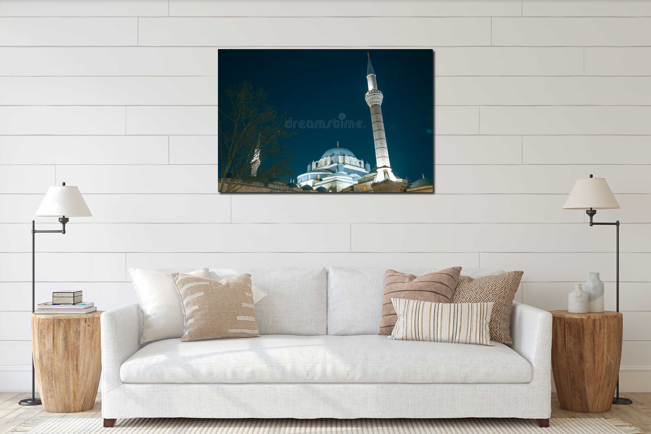 Bayezid or Beyazit Mosque view at night. Ramadan or islamic background interior mockup