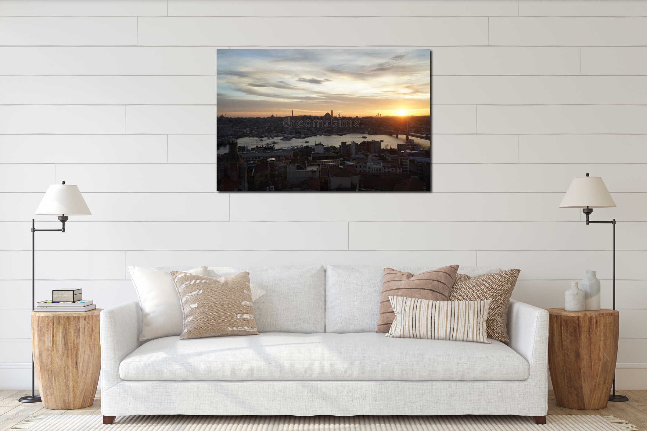 istanbul aerial cityscape at sunset from galata tower interior mockup