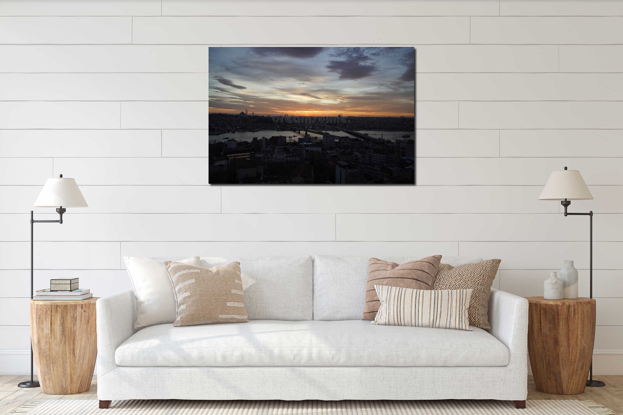 istanbul aerial cityscape at sunset from galata tower interior mockup