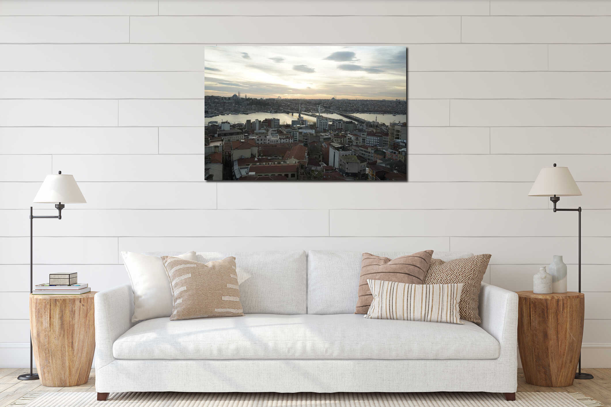 istanbul aerial cityscape at sunset from galata tower interior mockup
