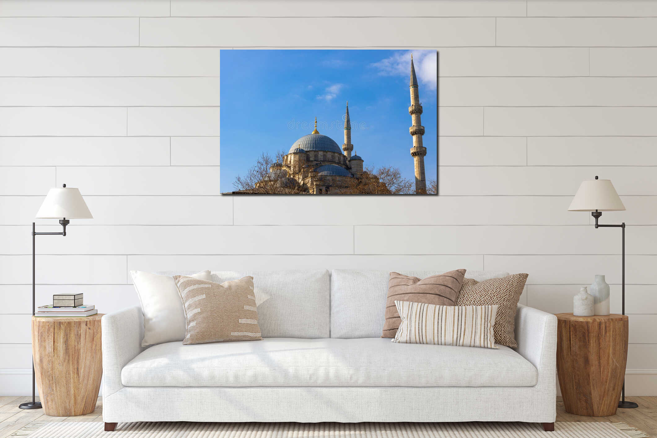 Islamic architecture background photo. Eminonu New Mosque or Yeni Cami interior mockup