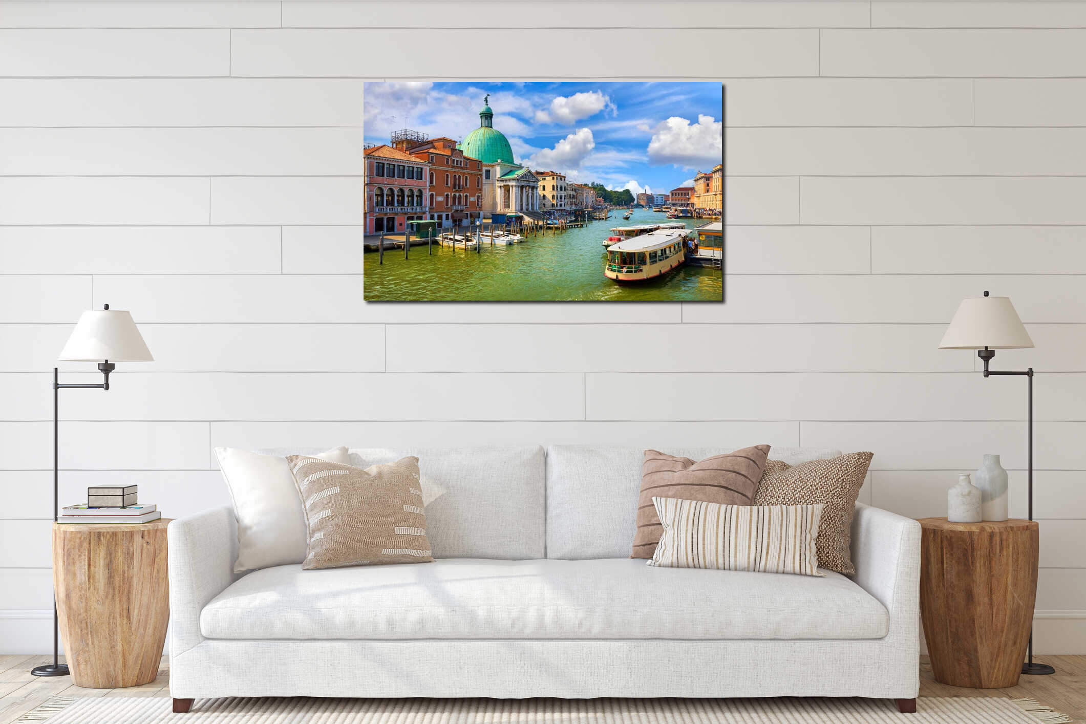 Grand Canal in Venice Italy. Panoramic view to picturesque interior mockup
