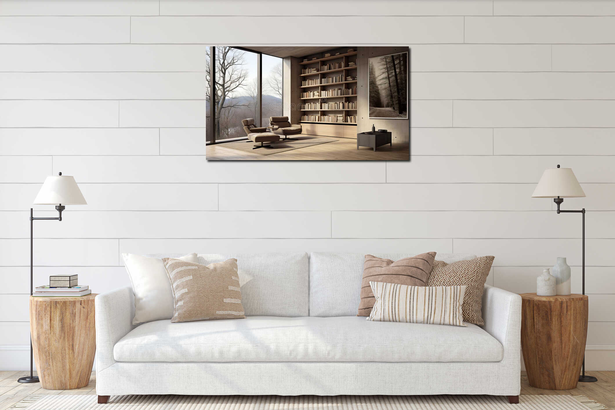 Modern home office wall poster mockup with office background interior design concept interior mockup