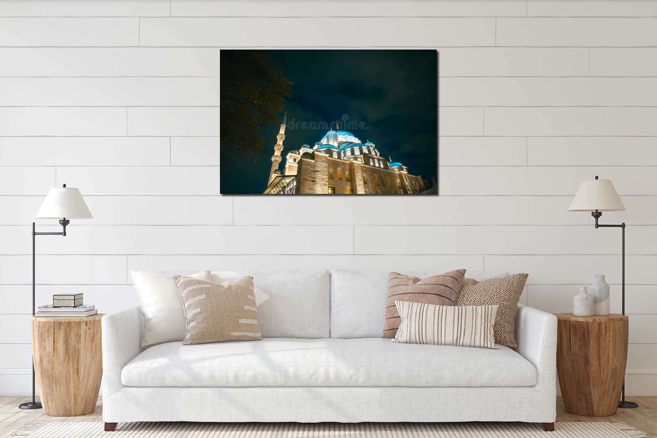 Eminonu Yeni Cami or New Mosque view at night. Islamic concept photo interior mockup