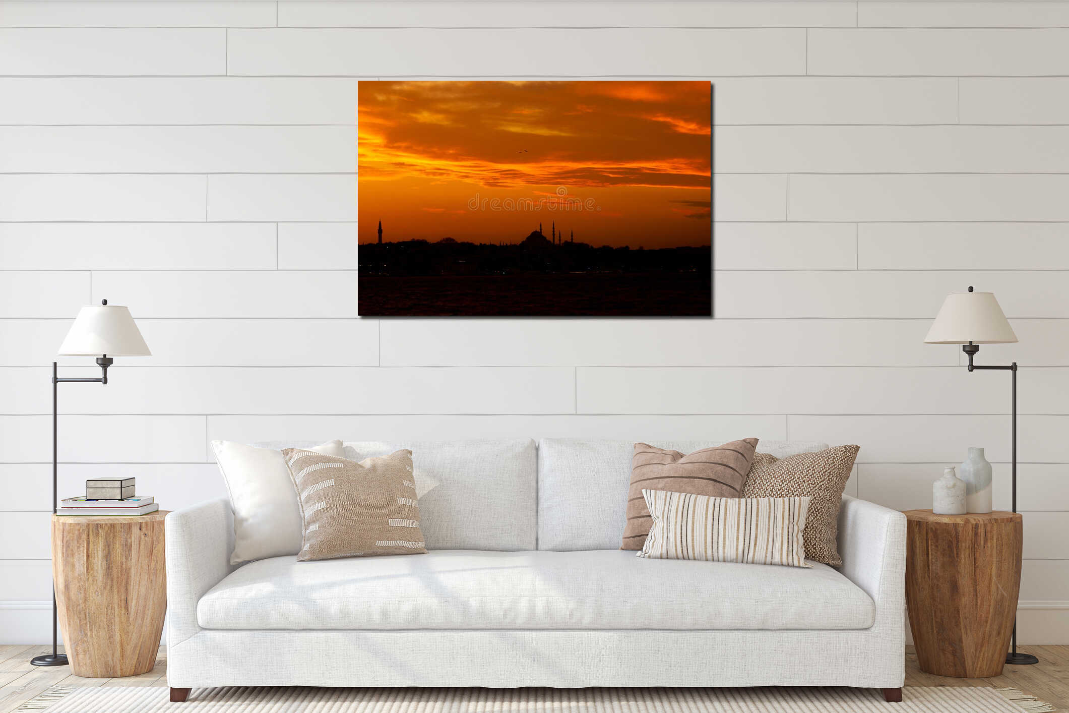 Silhouette of Suleymaniye Mosque and Istanbul at sunset interior mockup