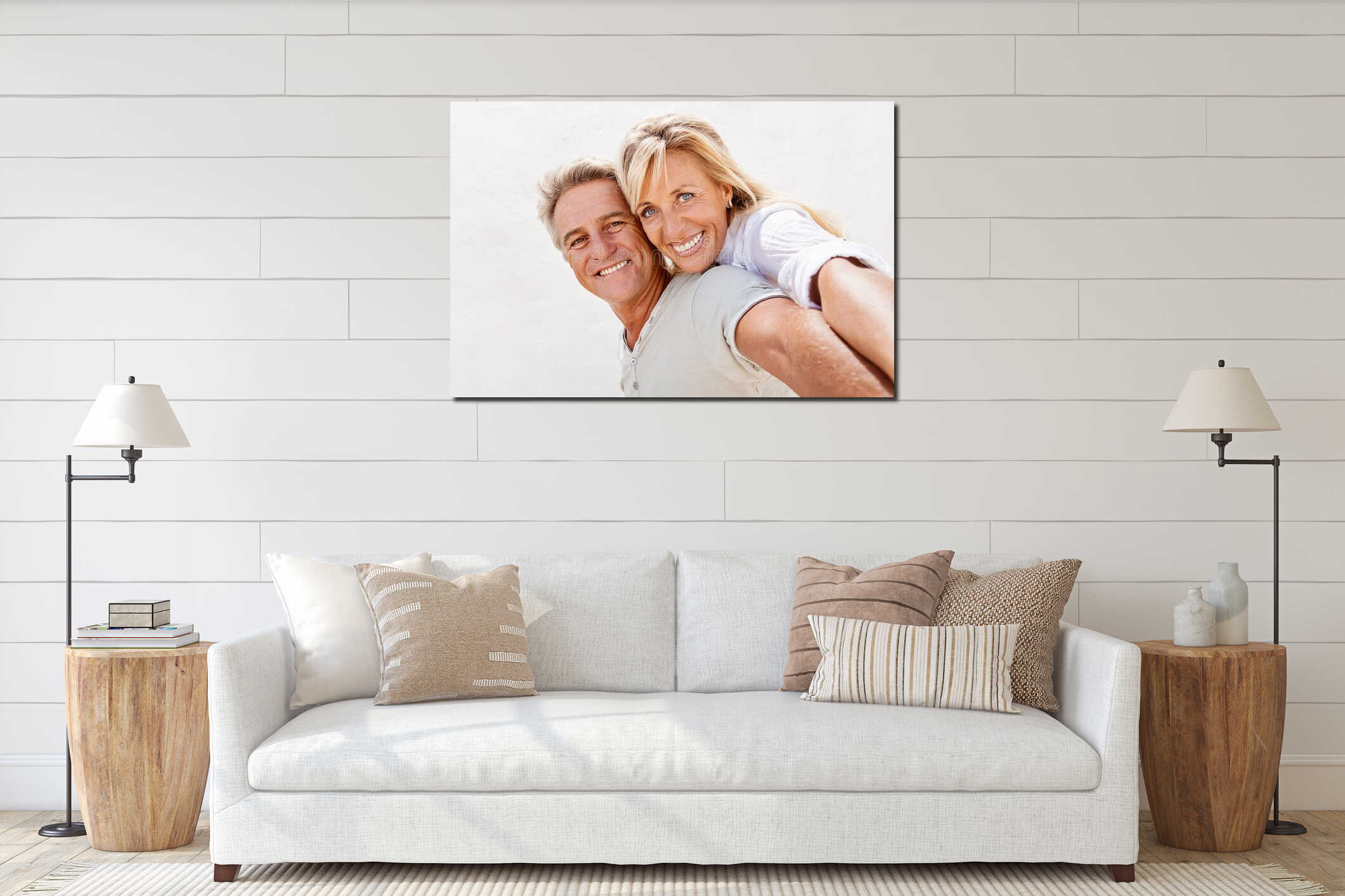 Happy mature couple interior mockup