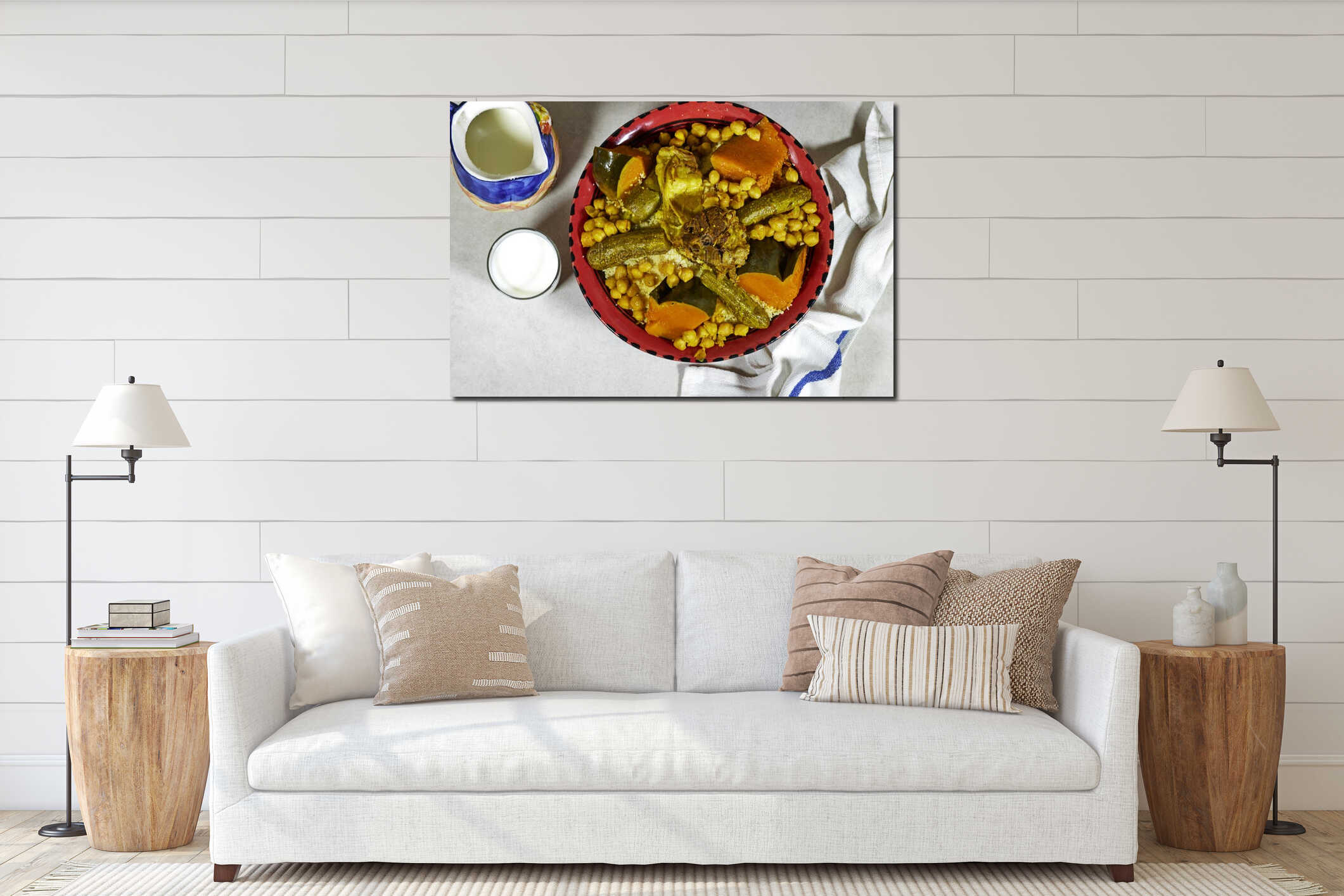 Meat and vegetable couscous in a tajine plate, typical food from Algeria interior mockup