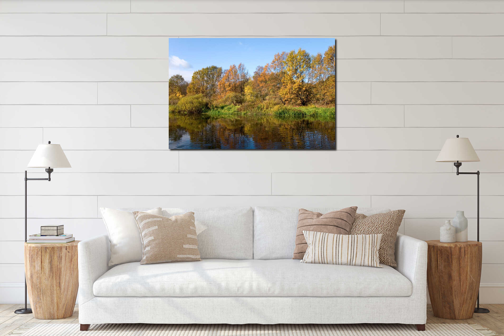 Colorful autumn tree interior mockup