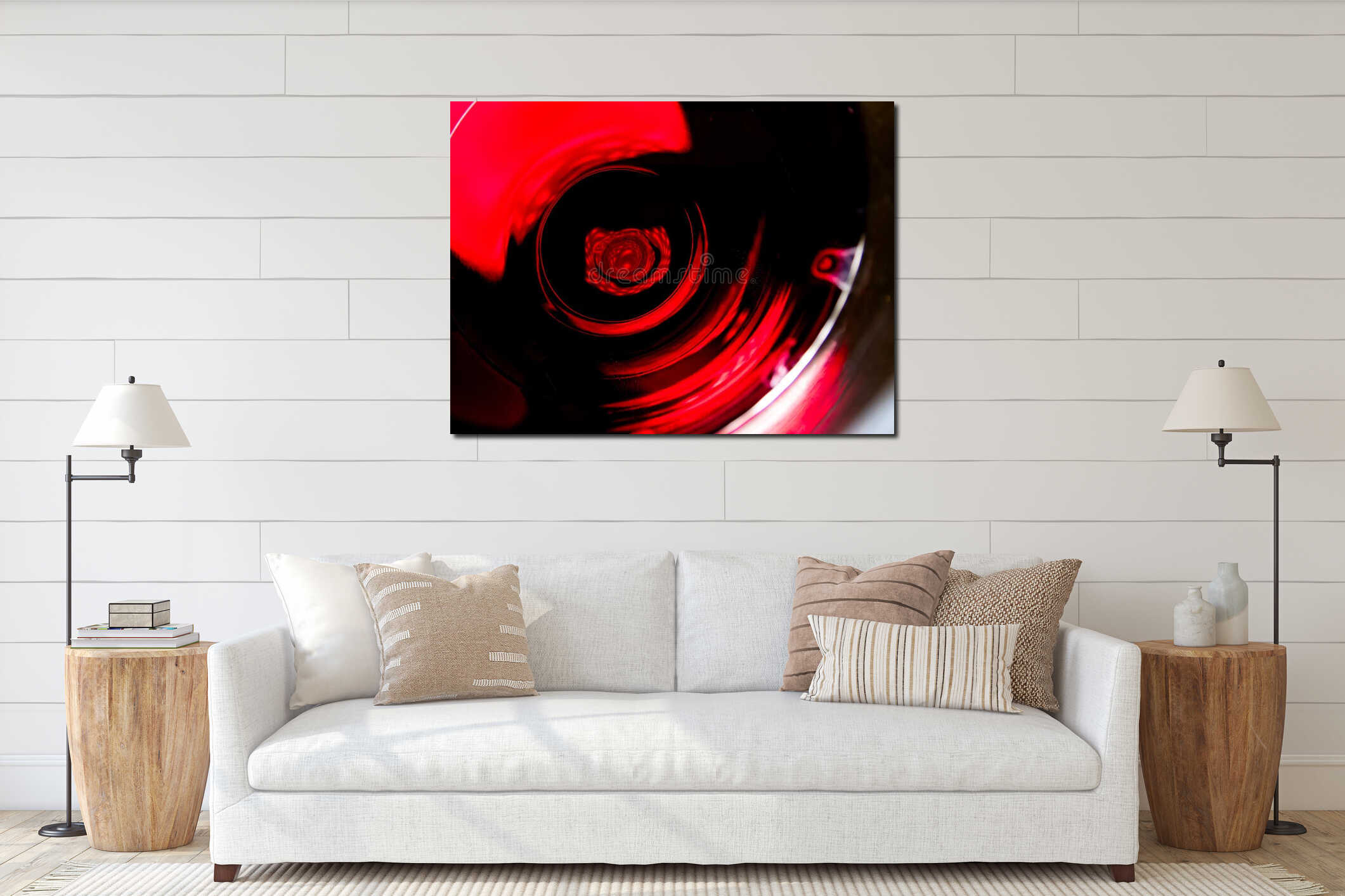 Artistic close-up of an illuminated red wine glass interior mockup