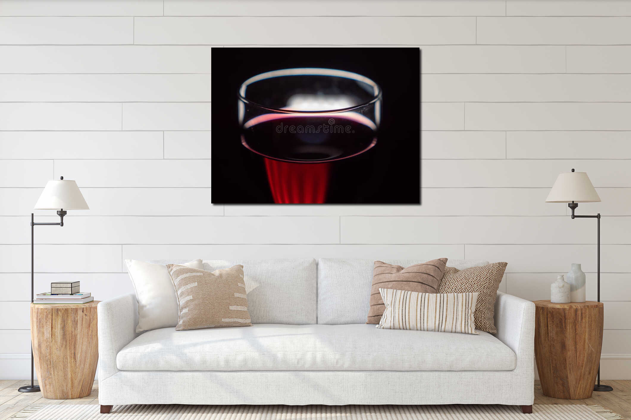 Artistic close-up of an illuminated red wine glass interior mockup