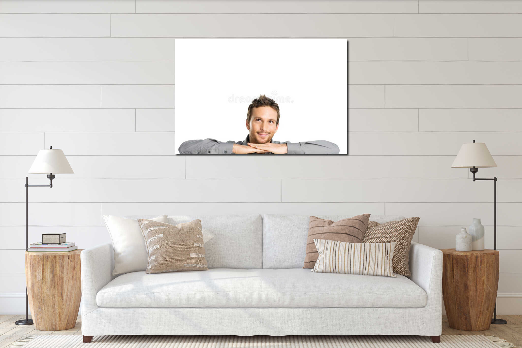 Happy Young Man Dreaming interior mockup