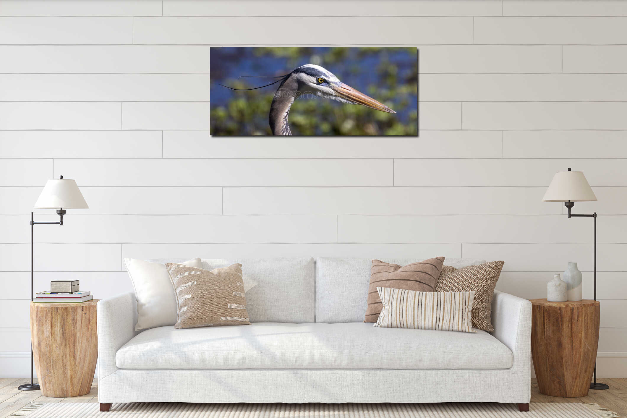 Great blue heron bird interior mockup