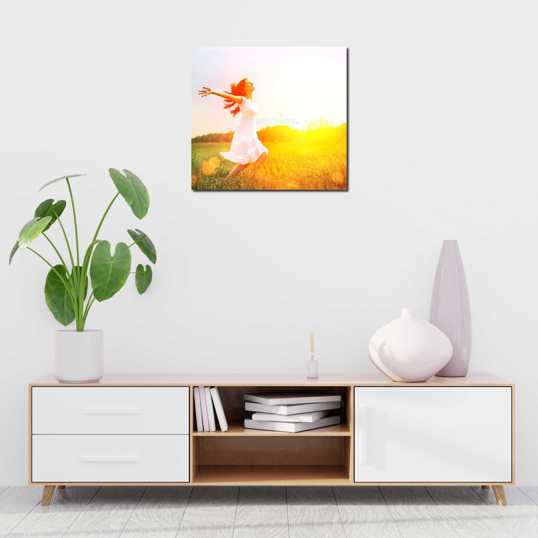 Canvas above sofa for size context