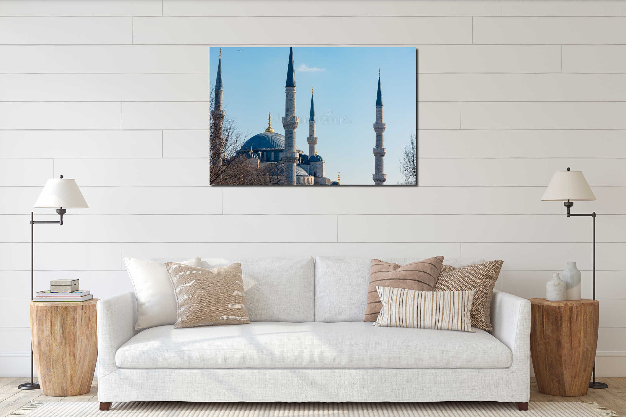 Ramadan or islamic concept photo. Sultanahmet or Blue Mosque view at daytime interior mockup