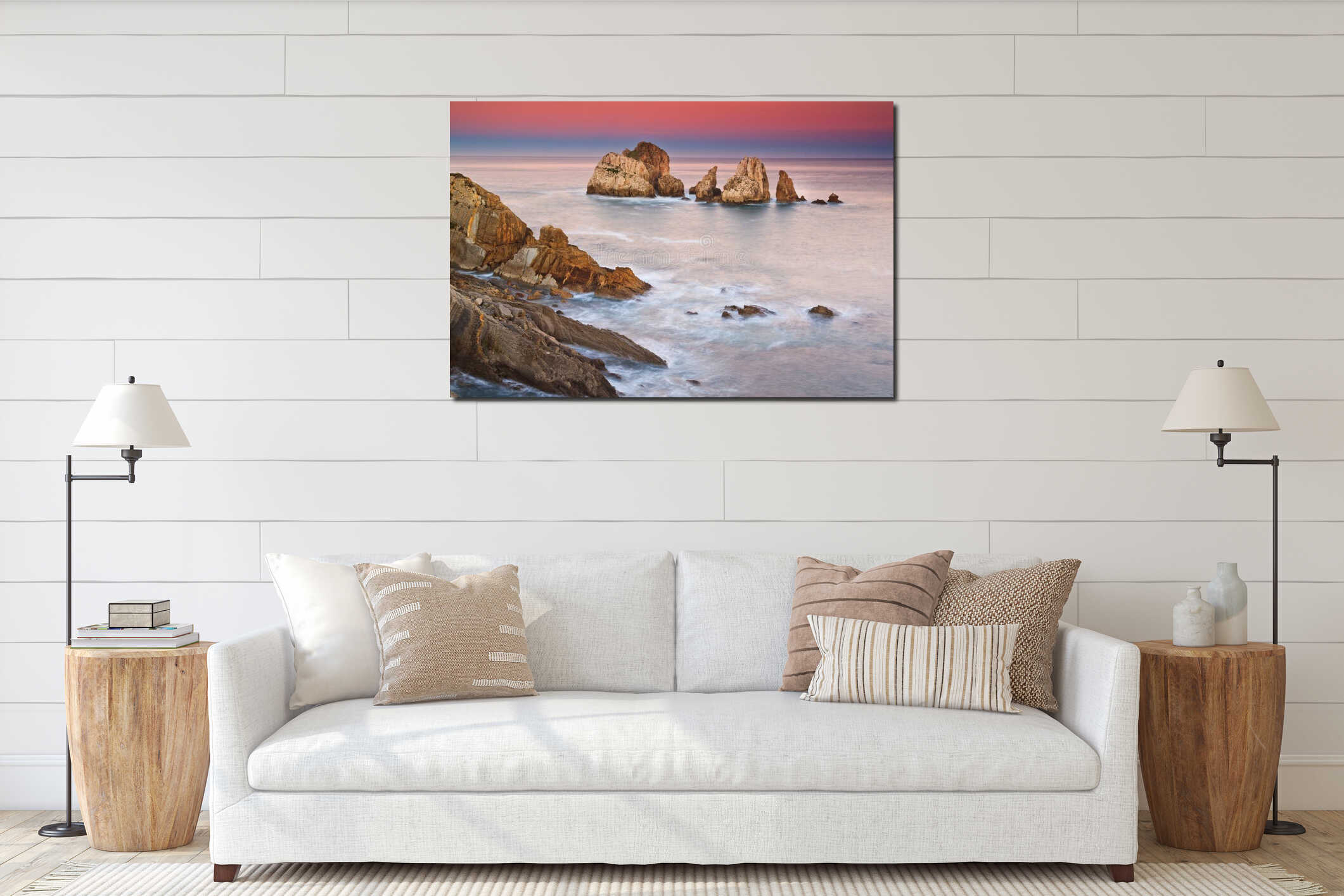 Amazing seascape sunrise interior mockup