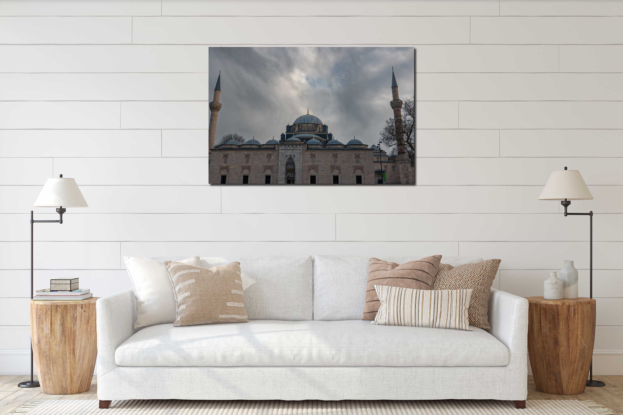 Bayezid Mosque or Beyazit Camii with dramatic clouds interior mockup