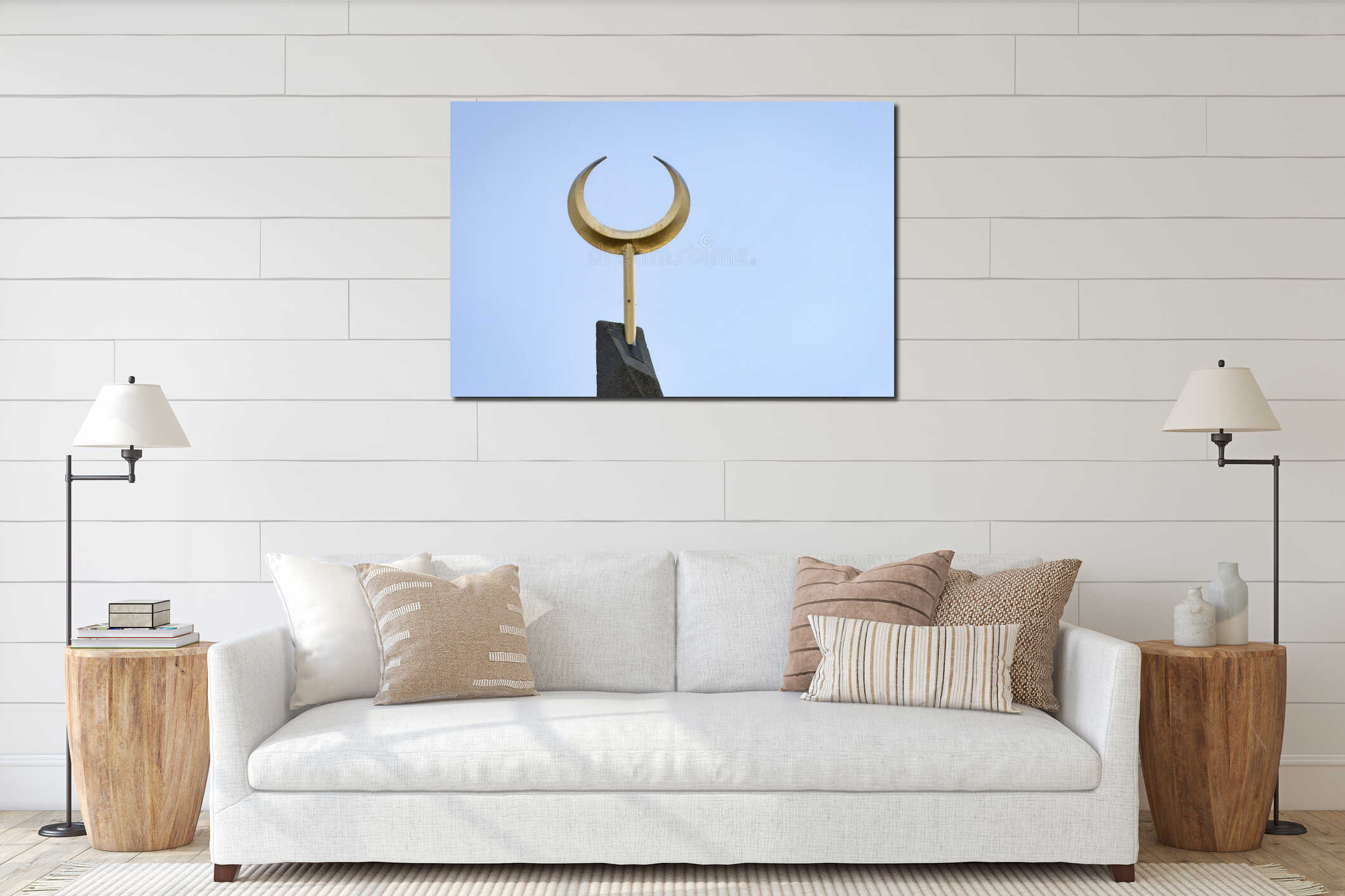 golden crescent on the top of a minaret interior mockup