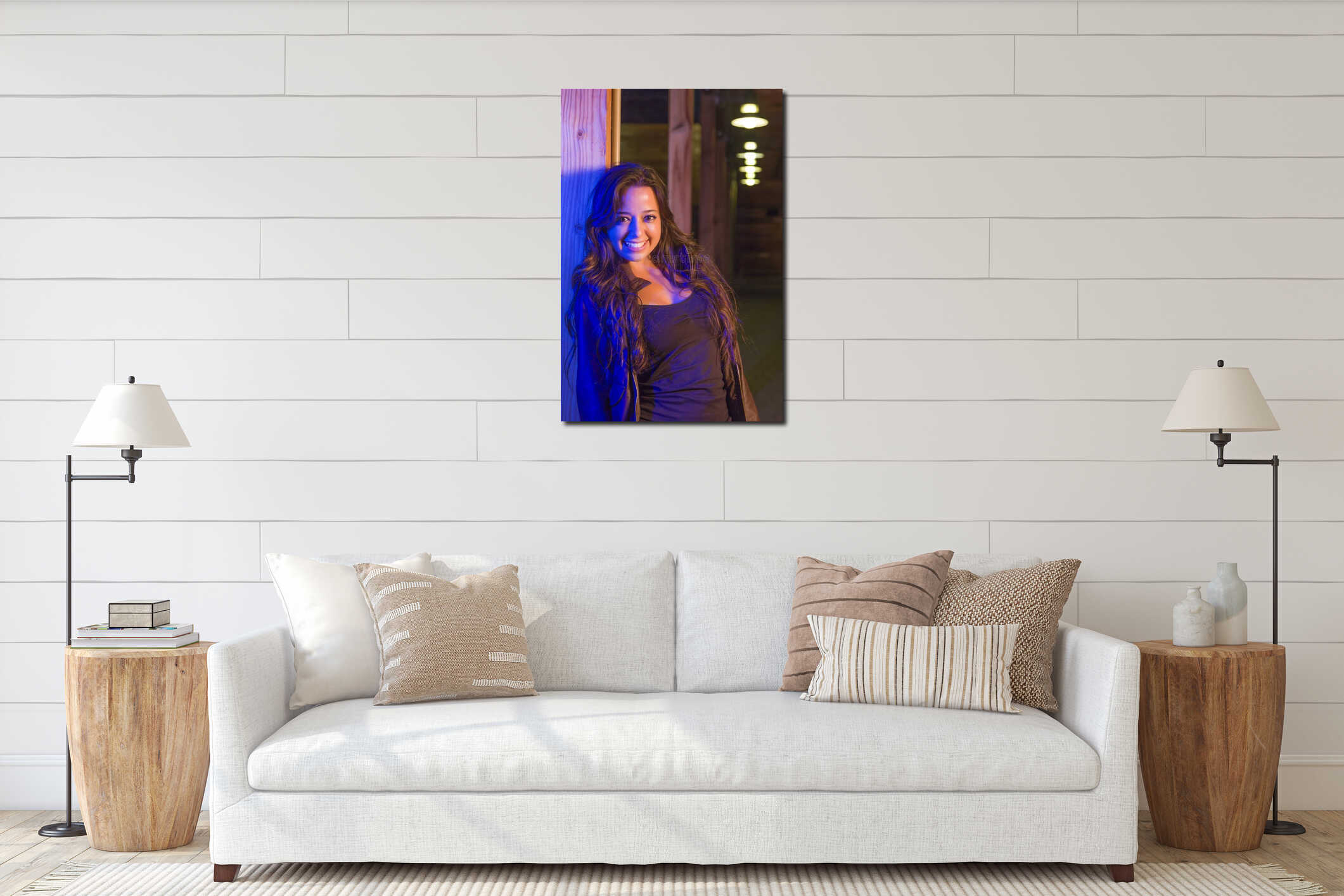 Night Portrait of Pretty Mixed Race Young Adult Woman interior mockup