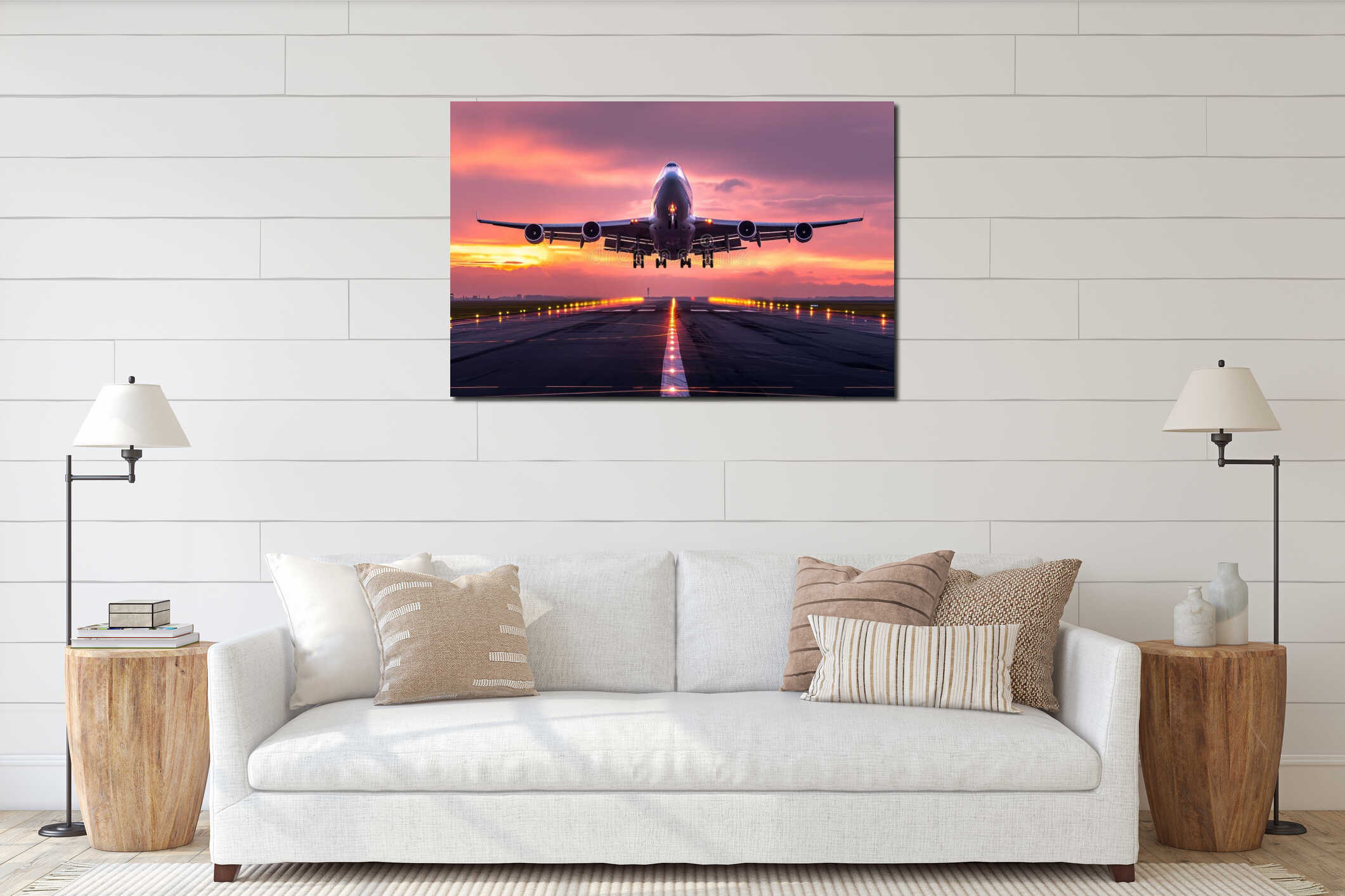 passenger plane taking over airport runway use for air transport and traveling theme interior mockup