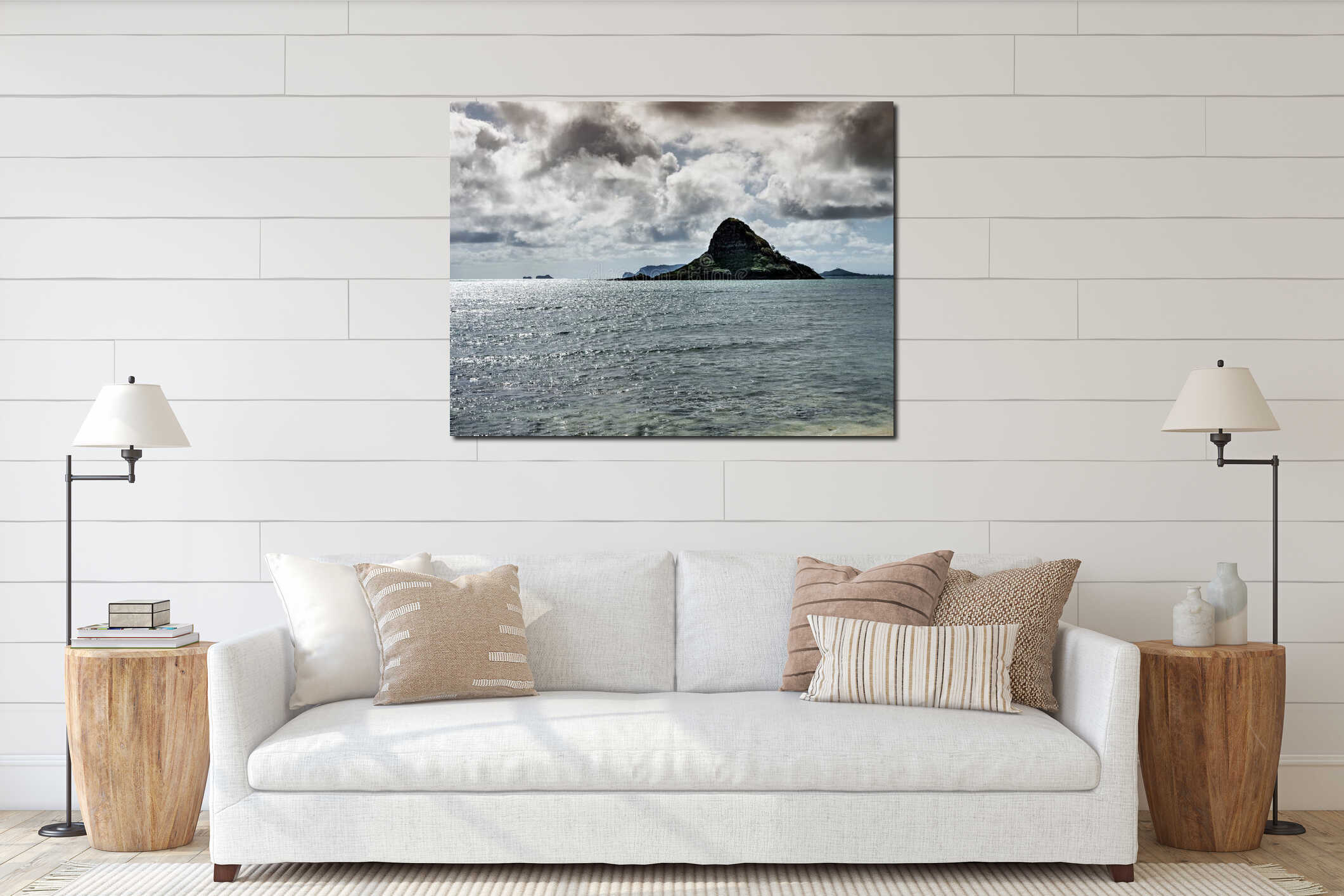 Small rocky island near Oahu Hawaii interior mockup