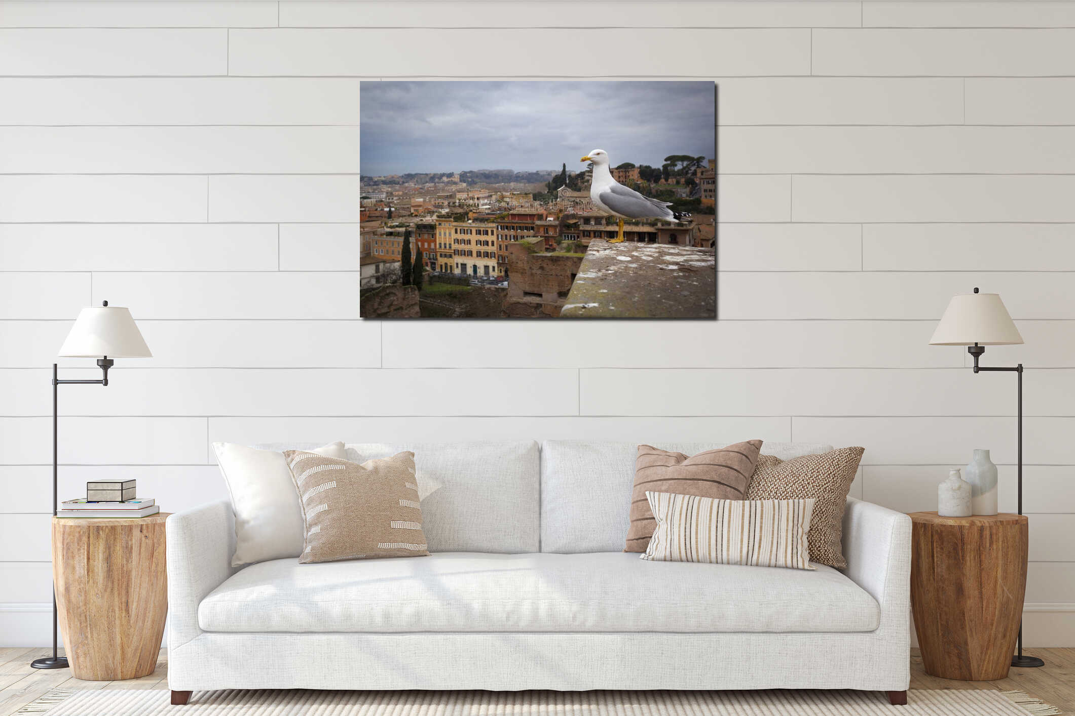 The Seagull on the roofs of Rome interior mockup