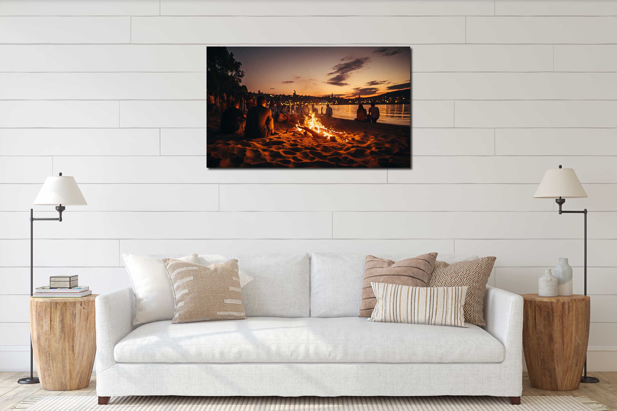 Group Sitting Around Beach Fire interior mockup