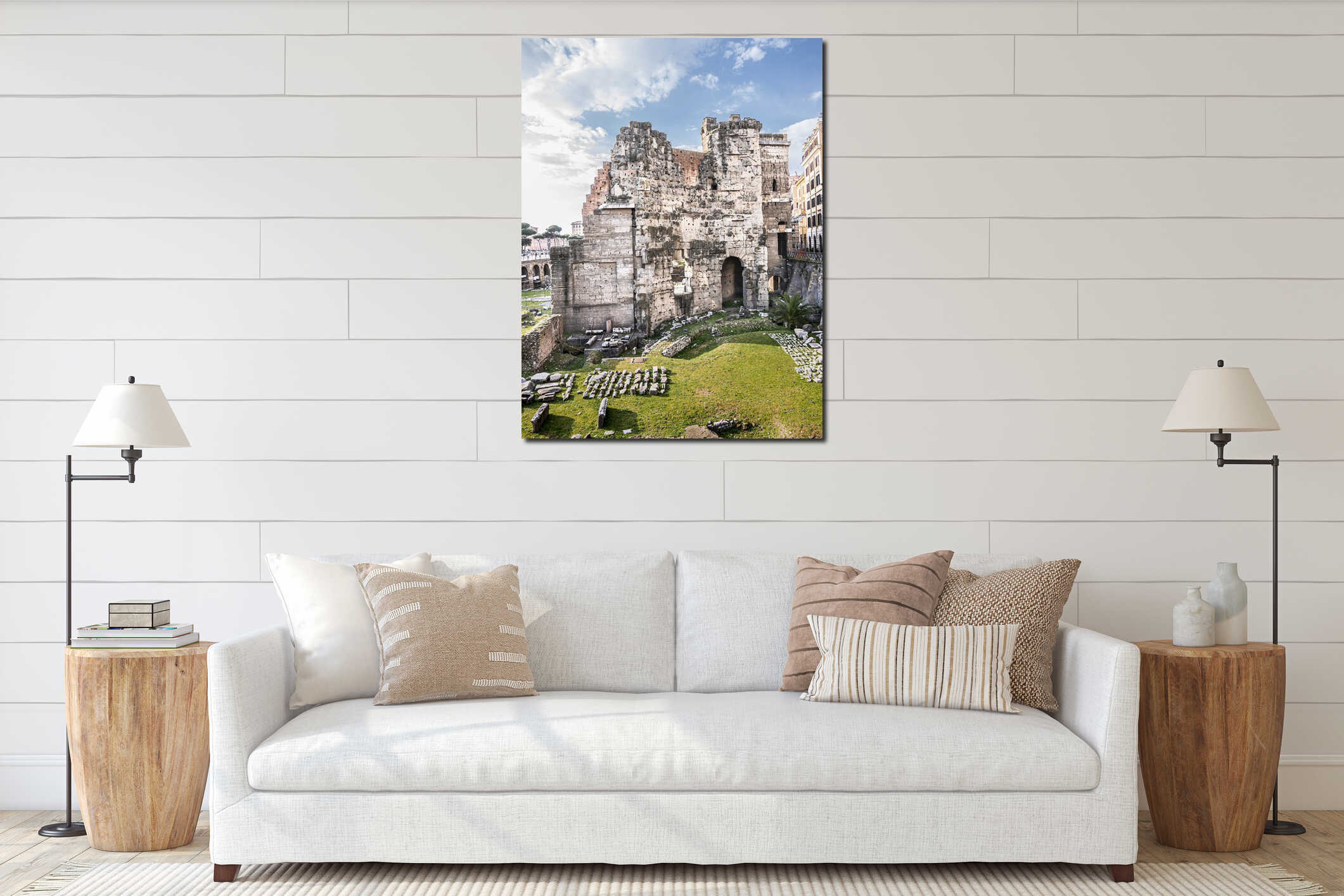 Imperial Forums in Rome. Roman ruins and antique architecture in Old Rome, Italy interior mockup