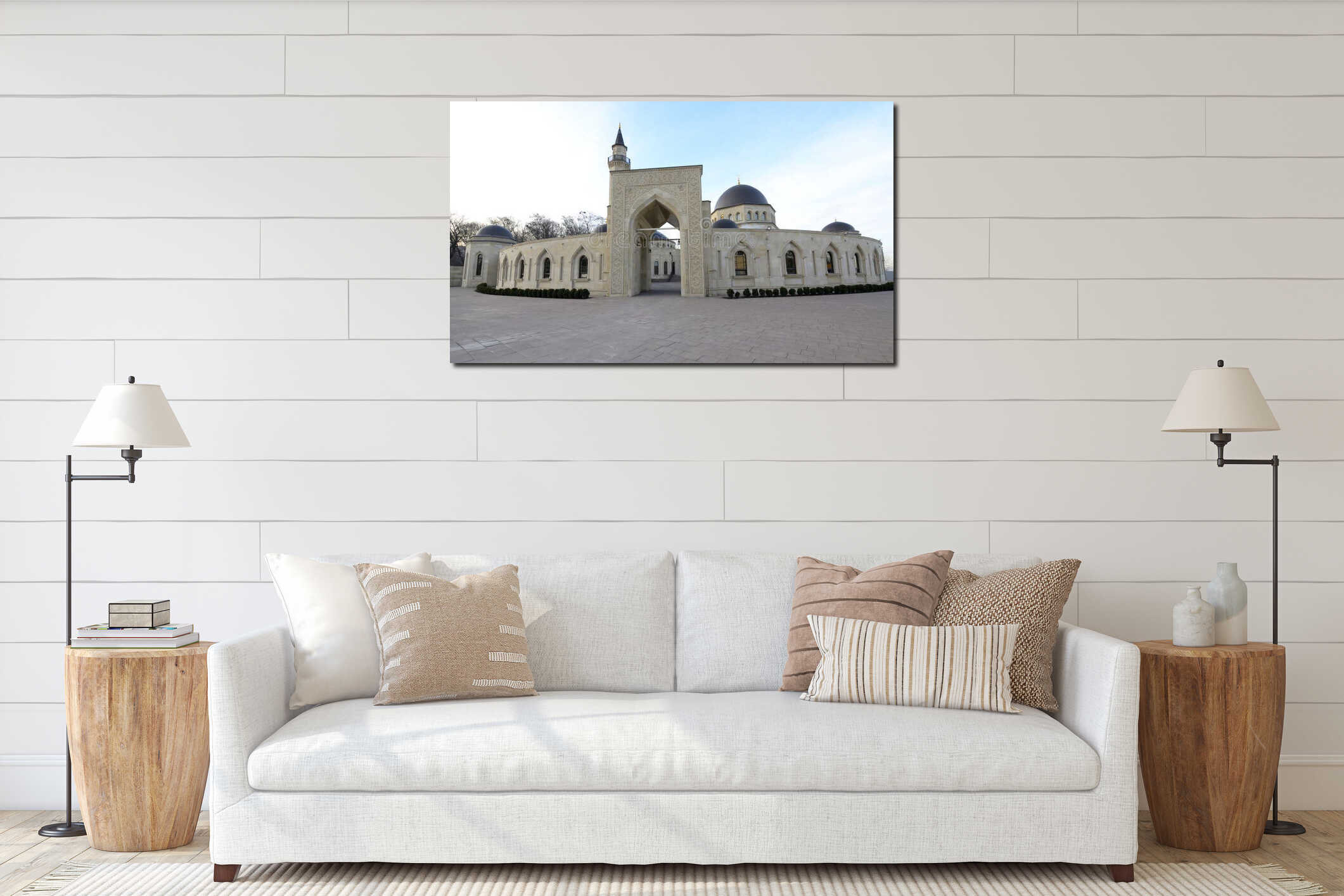 Ar Rahma Mosque or Mercy Mosque, building minaret, and domes. Kyiv, Ukraine interior mockup