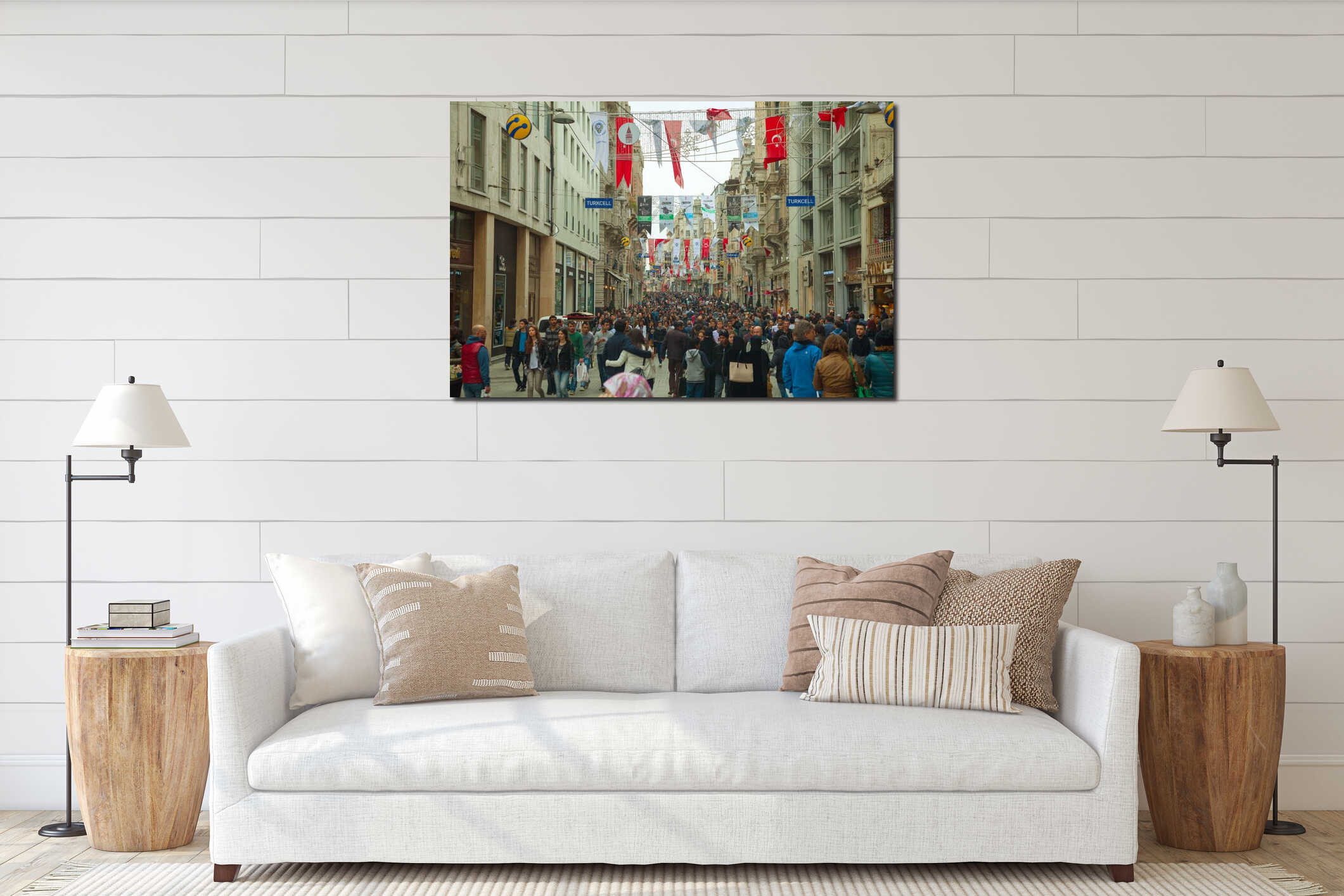 Crowded istiklal street with tourists in Istanbul interior mockup