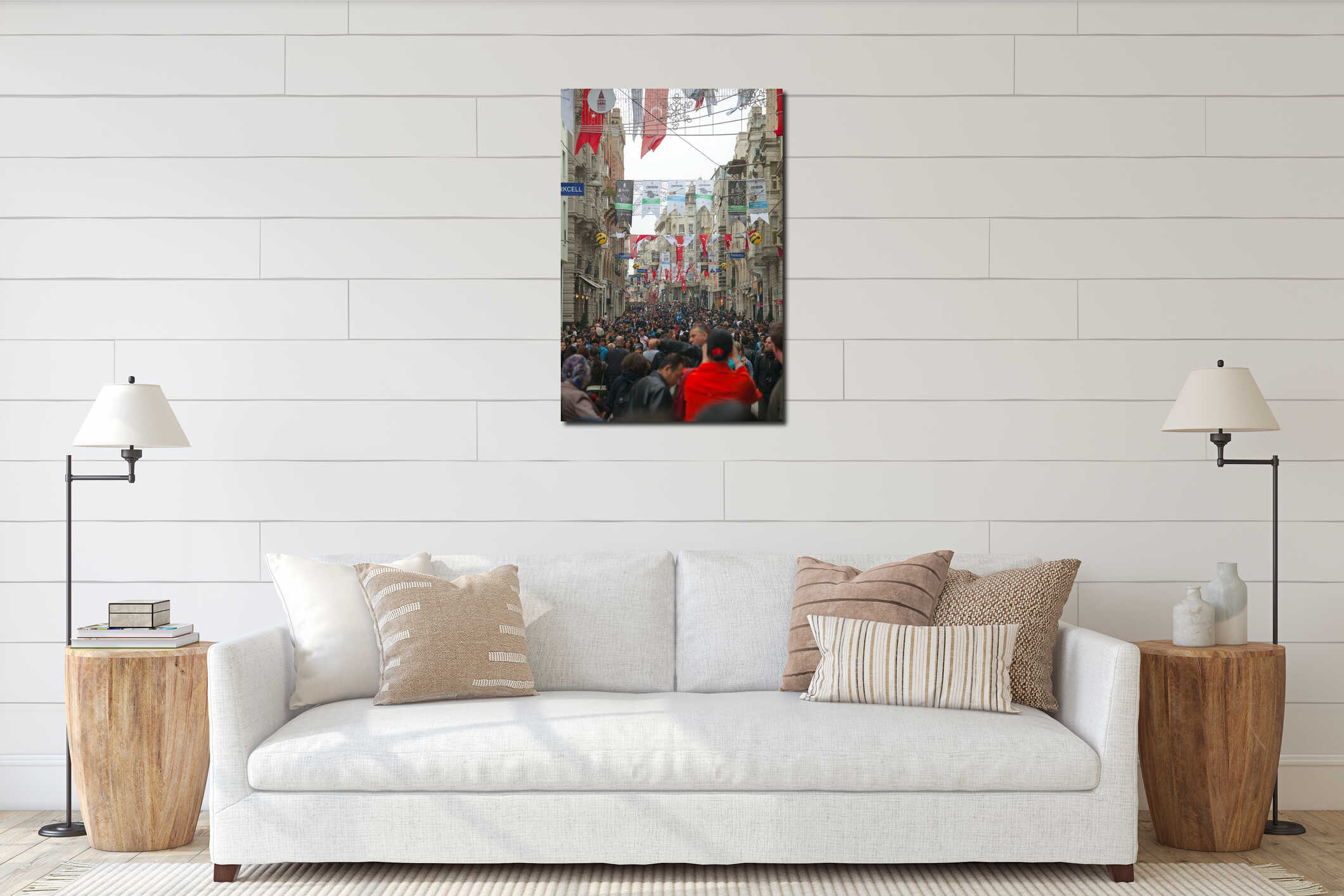 Crowded istiklal street with tourists in Istanbul interior mockup