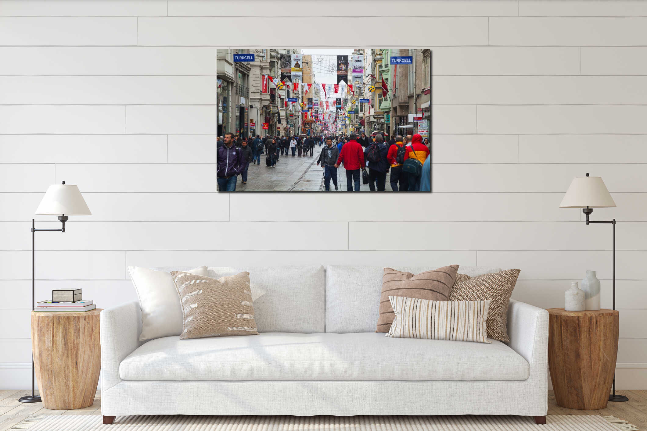 Crowded Istiklal street in Istanbul interior mockup