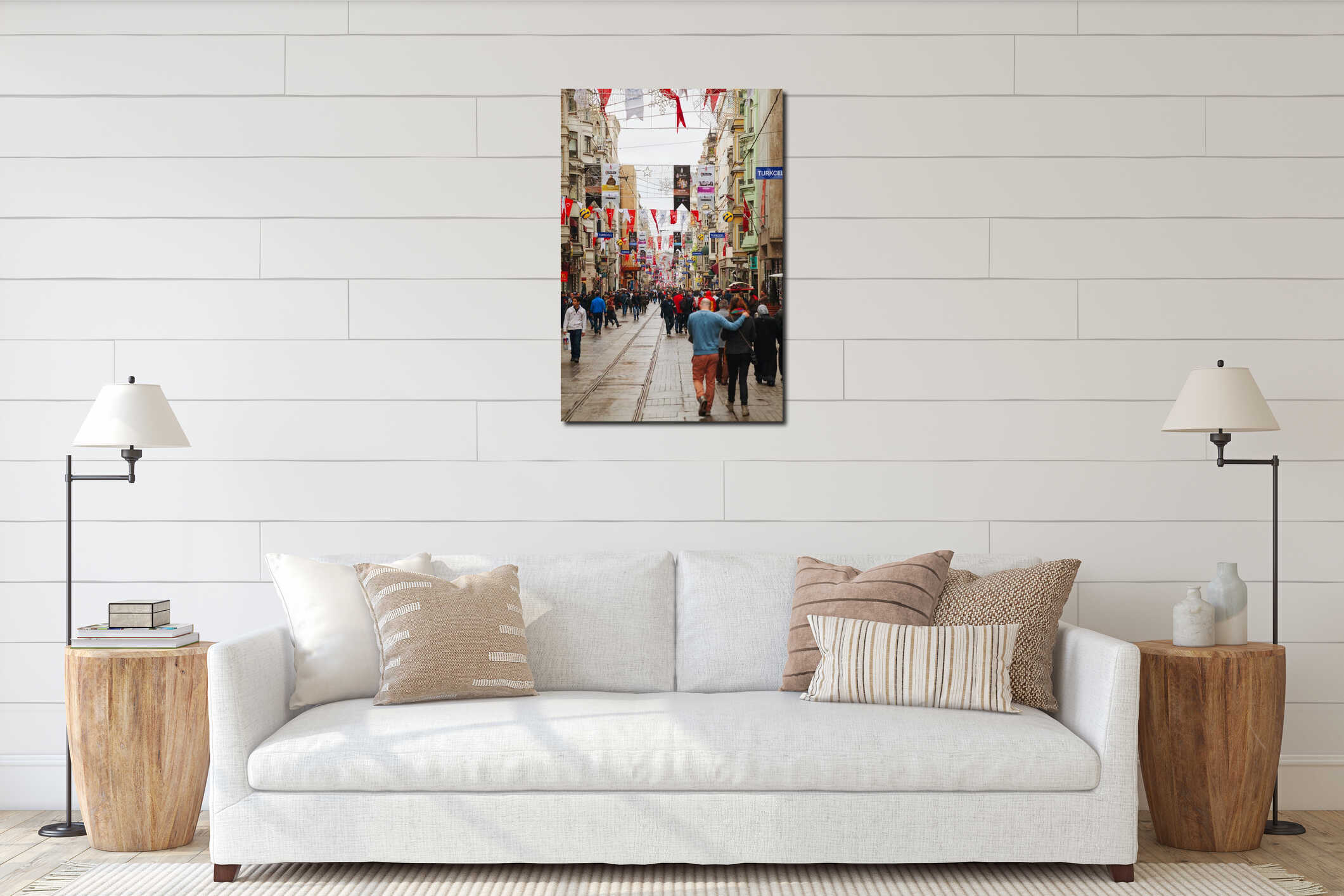 Crowded istiklal street with tourists in Istanbul interior mockup